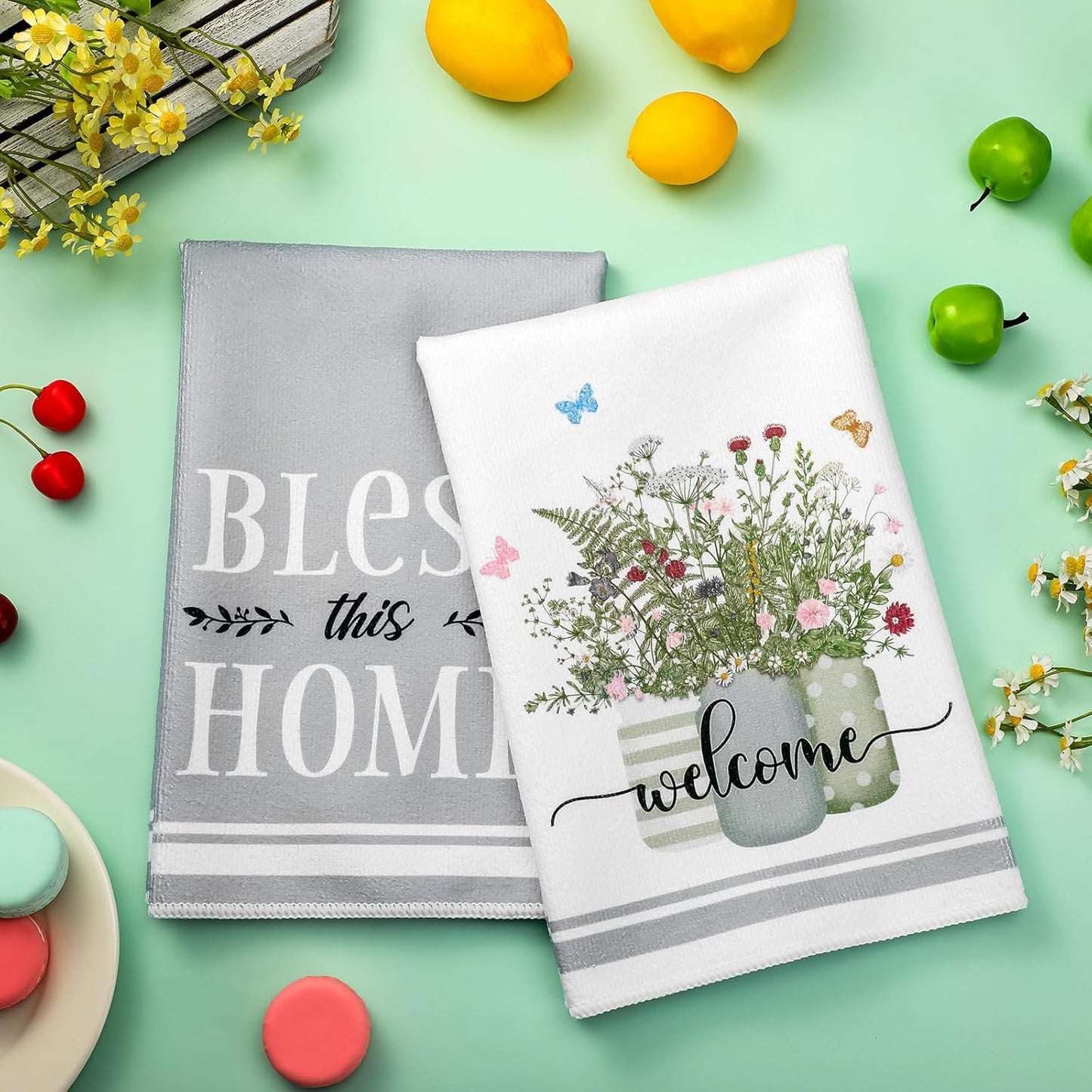 Boyiee Set of 6 Floral Kitchen Towels Wildflower Dish Towels Butterfly Truck Tea Towels 24 x 16 Inches Absorbent Hand Towels Flower Lover Housewarming Gifts for Farmhouse Kitchen Bathroom Decorations