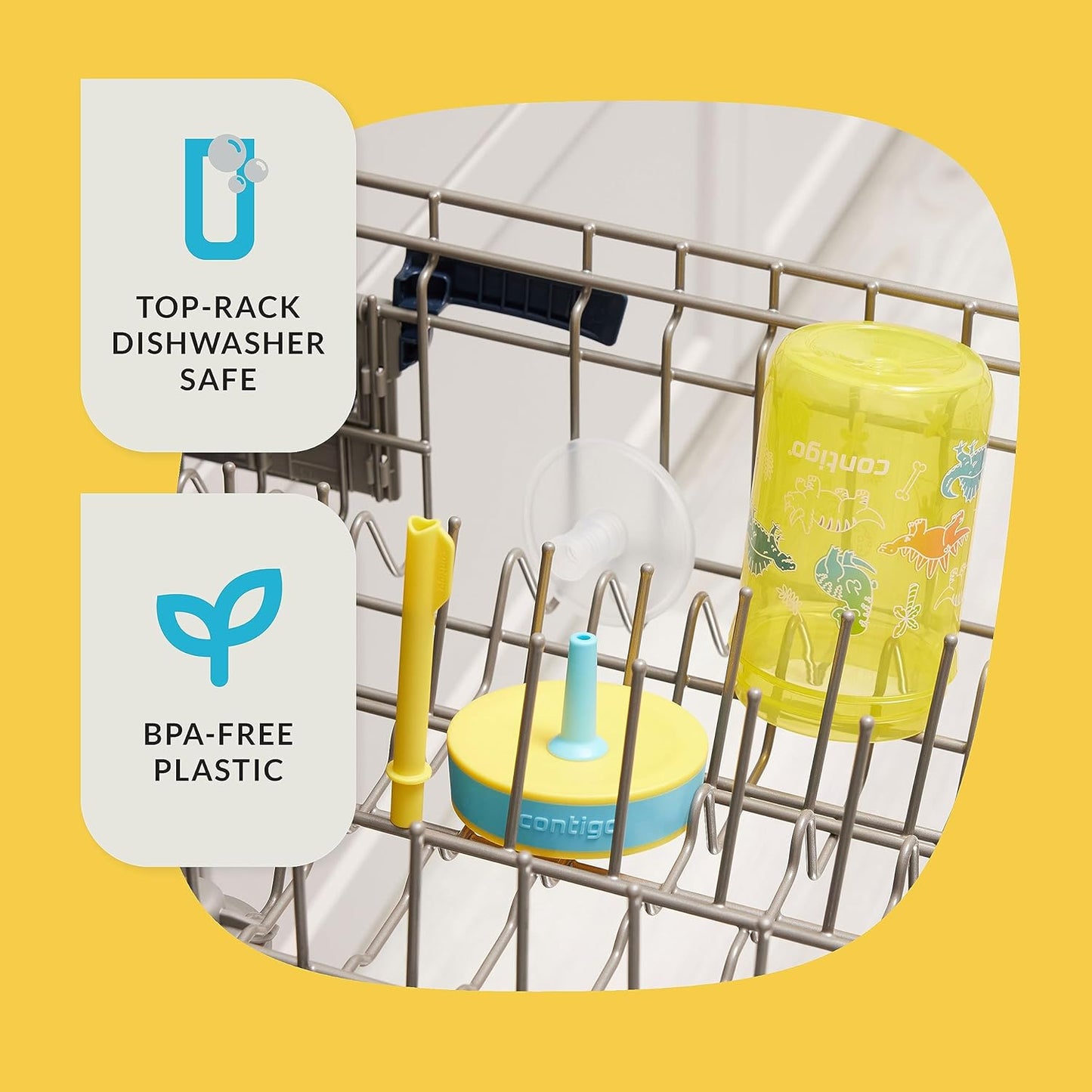 Contigo Kids’ Leighton Straw Tumbler with Spill-Proof Leak-Proof Lid 14oz Pineapple/Dinos