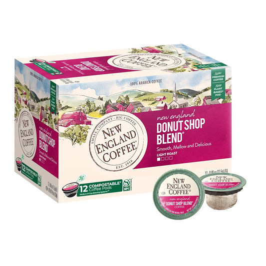 New England Coffee New England Donut Shop Blend Light Roast K-Cup Pods 12 ct. Box (Pack of 6)
