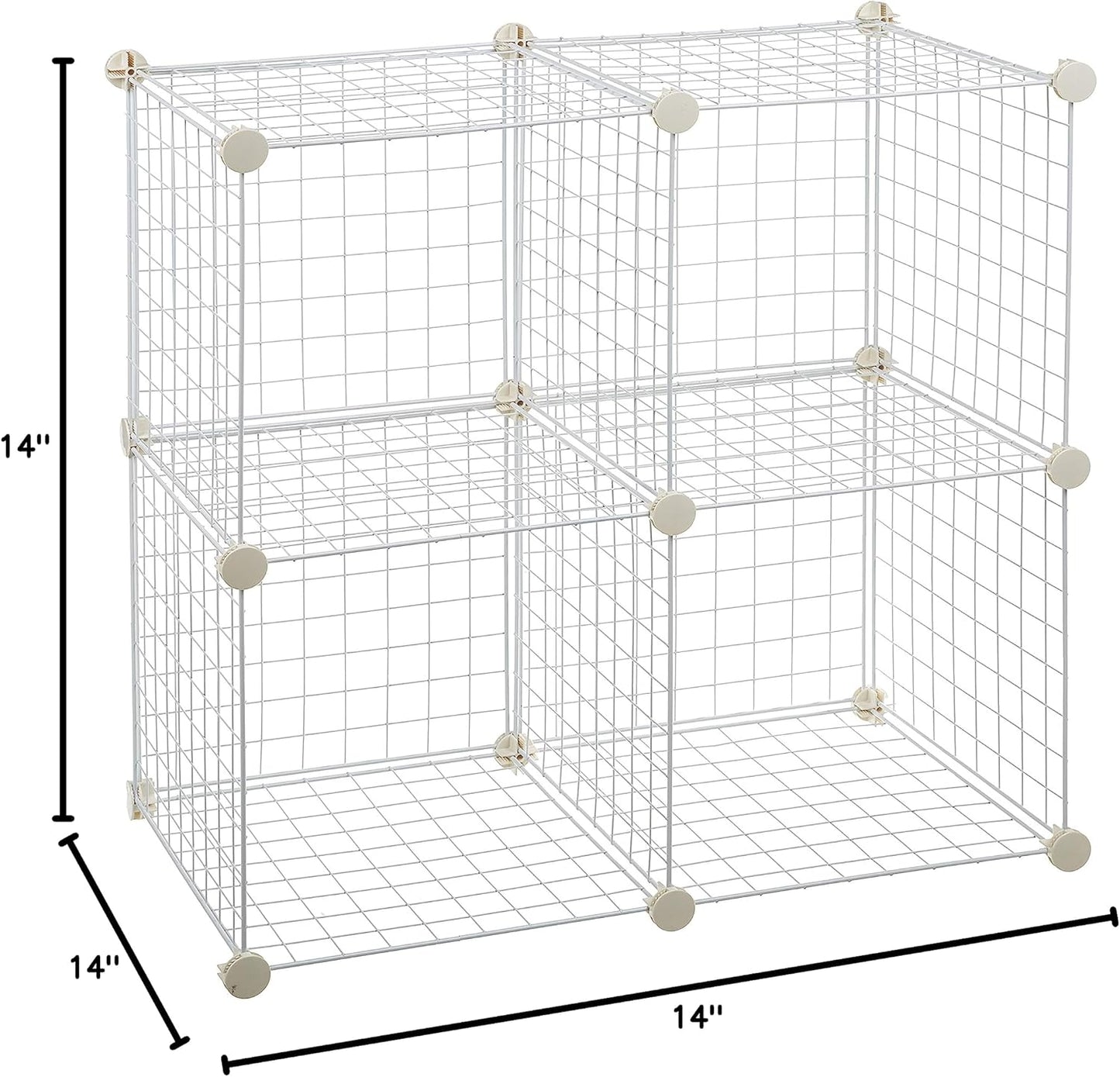 Amazon Basics 4 Cube Storage Organizer - Wire Grid Closet and Storage Shelves, Stackable, White 14"x14"x14"