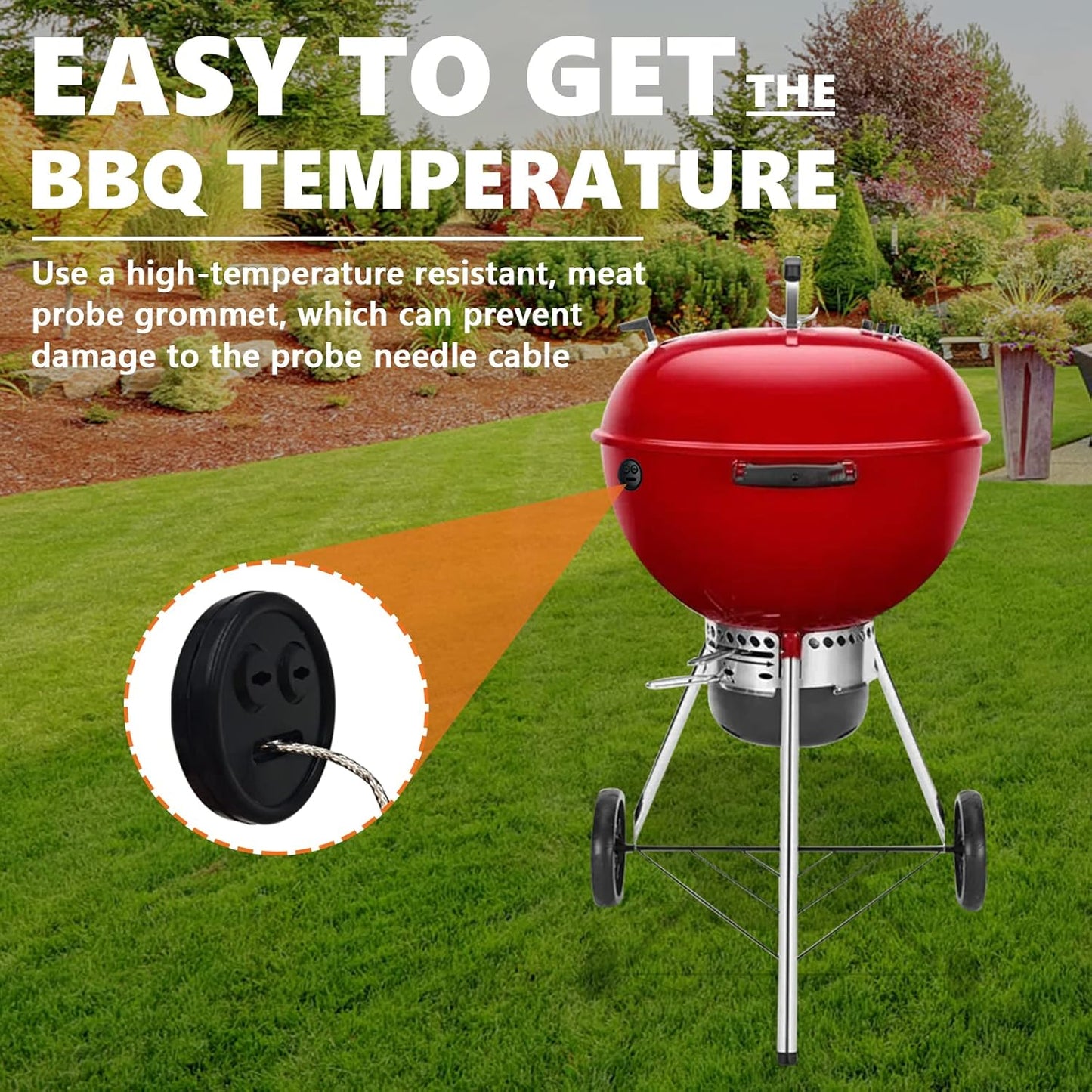 4-Pack Temp Probe Grommet for BBQ Grills, Replacement for Weber 85037 Smokey Mountain Accessories, and Other Smoker Grills Thermometer Probe Port (Black)