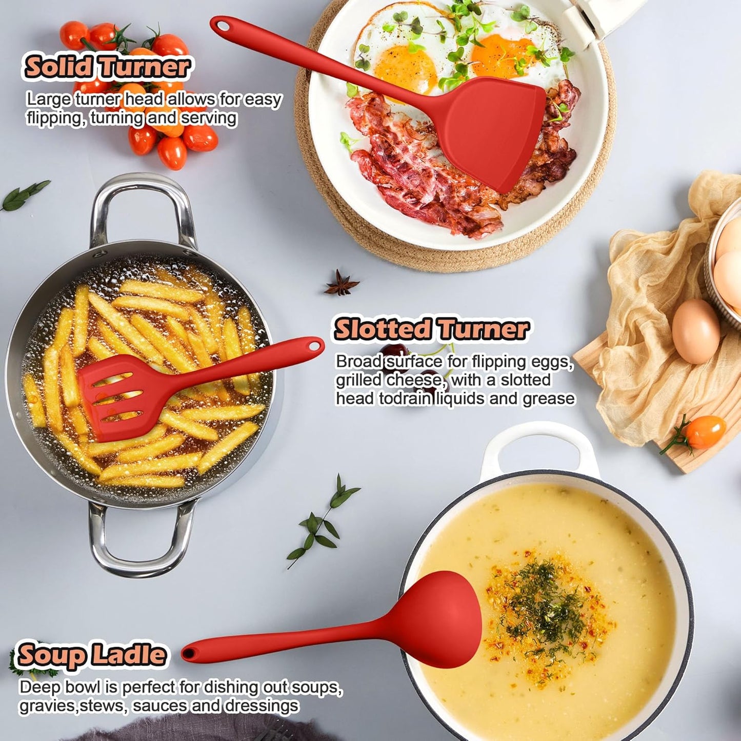 Kitchen Cooking Utensils Set with Holder, Homikit 15-Piece Silicone Spatula Set for Nonstick Cookware, 446°F Heat Resistant Spoon Turner Tong Whisk Brush for Cooking and Baking-Red