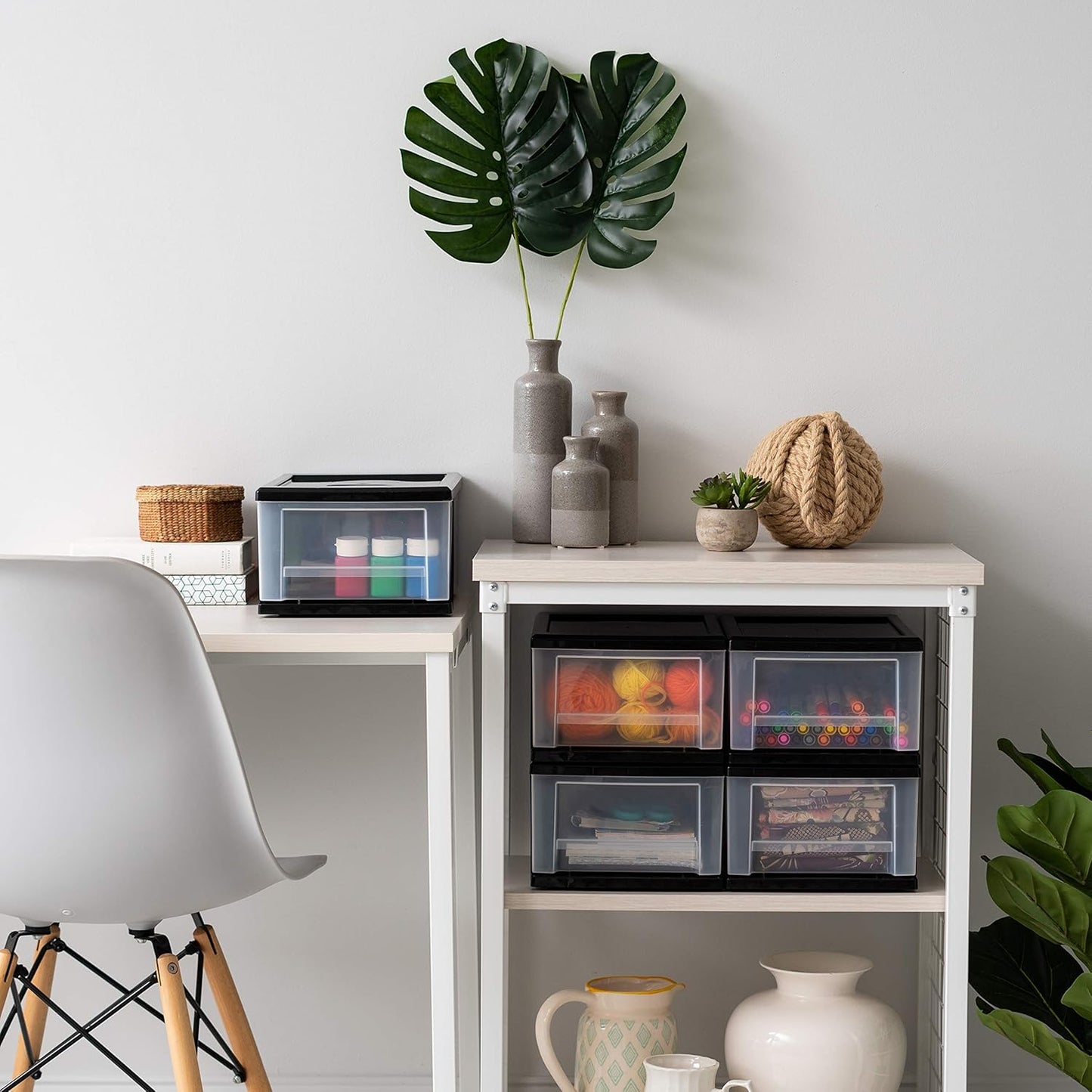 IRIS USA Plastic Stacking, Storage Organizer Unit with Sliding Drawer for Clothes Bedroom Kitchen Under Sink Pantry Craft Room Bathroom Dorm Office, 7 Qt. - 4 Pack, Black