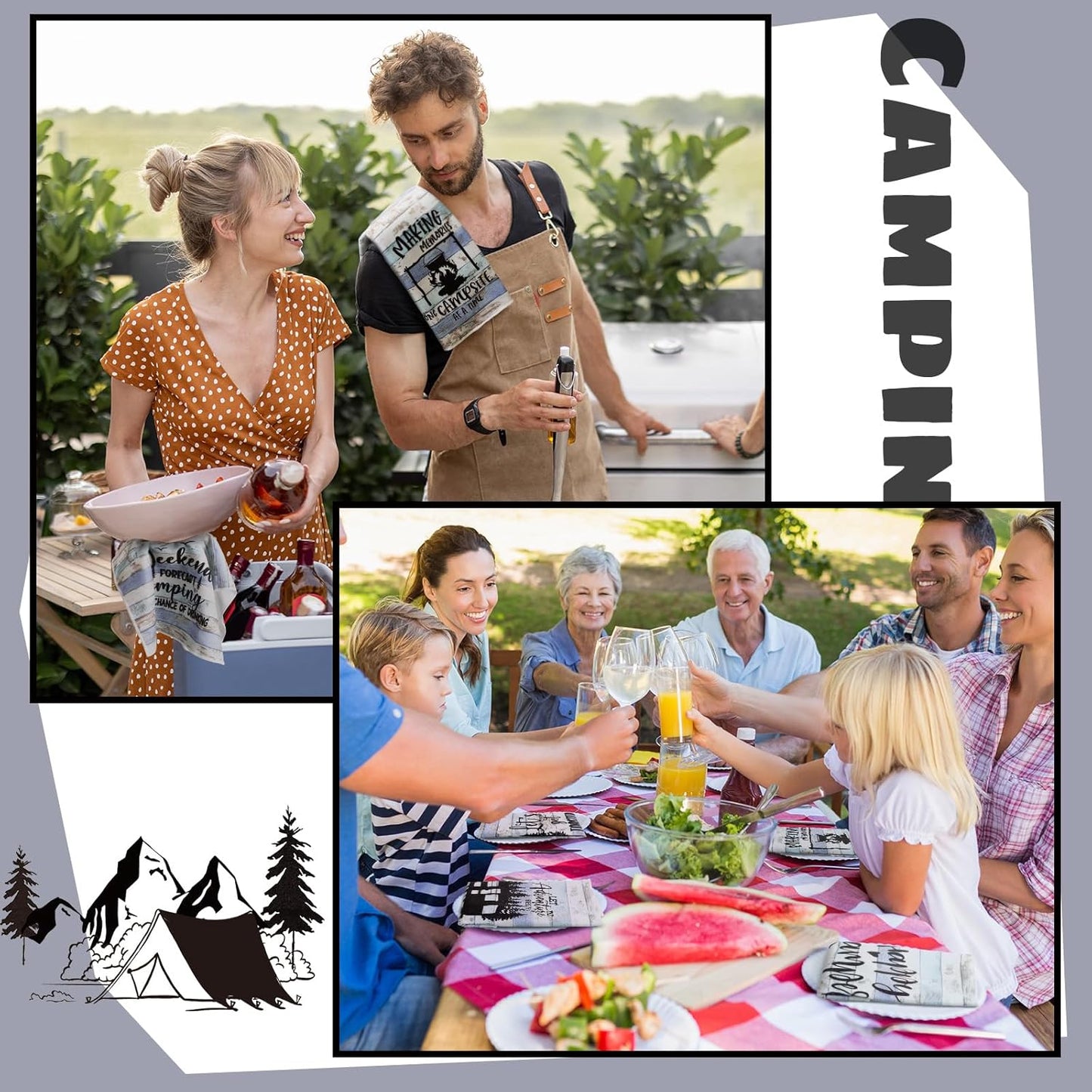 Boyiee Set of 6 Camping Kitchen Towels Happy Camper Tea Towels Absorbent Farmhouse Dish Towels with Funny Sayings 24 x 16 Inches Camping Hand Towels for RV Campers Lovers Gifts Accessories Decorations