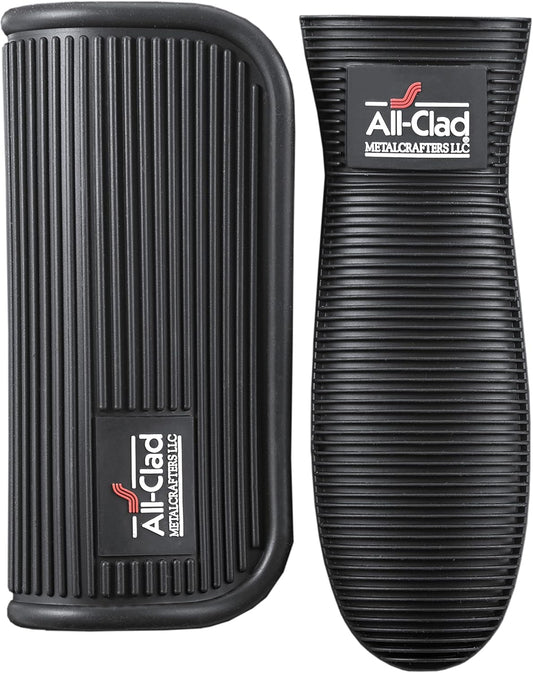 All-Clad Silicone Grip Set: 100% Silicone Flexible & Heat Resistant Ribbed Grip Set - Perfect for Cast Iron, Steel, or Glass, (2-Piece), Black/Grey