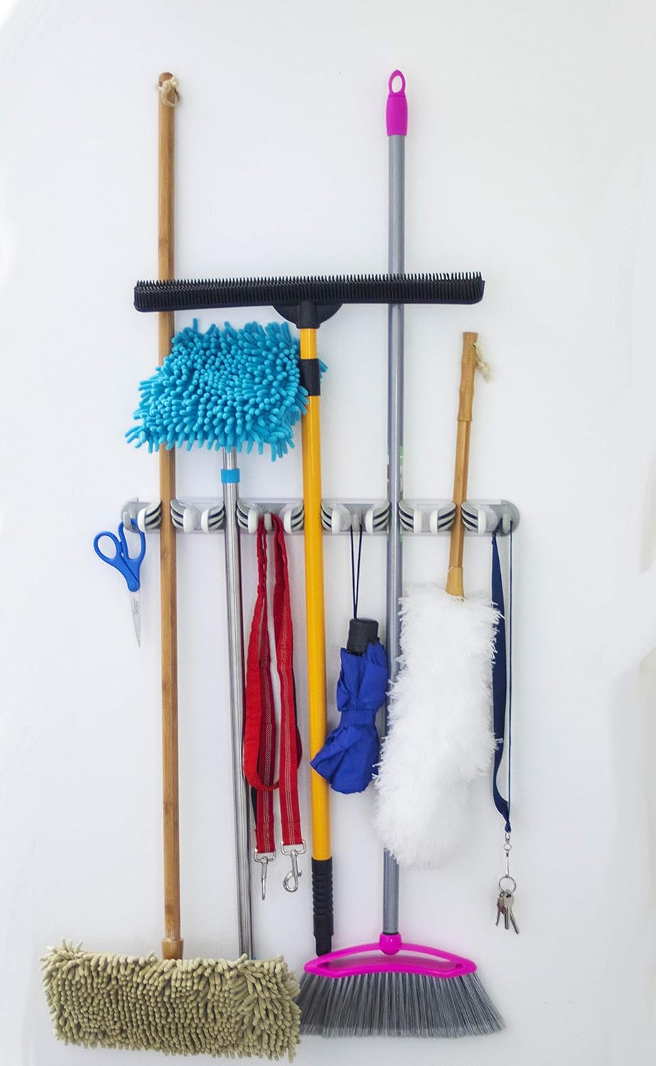 Evriholder Grip & Store Broom Holder 5 Position, Easy Way to Organize, Organized Laundry Room, Easily Store Tools and More, Strong Grip Technology, Gray