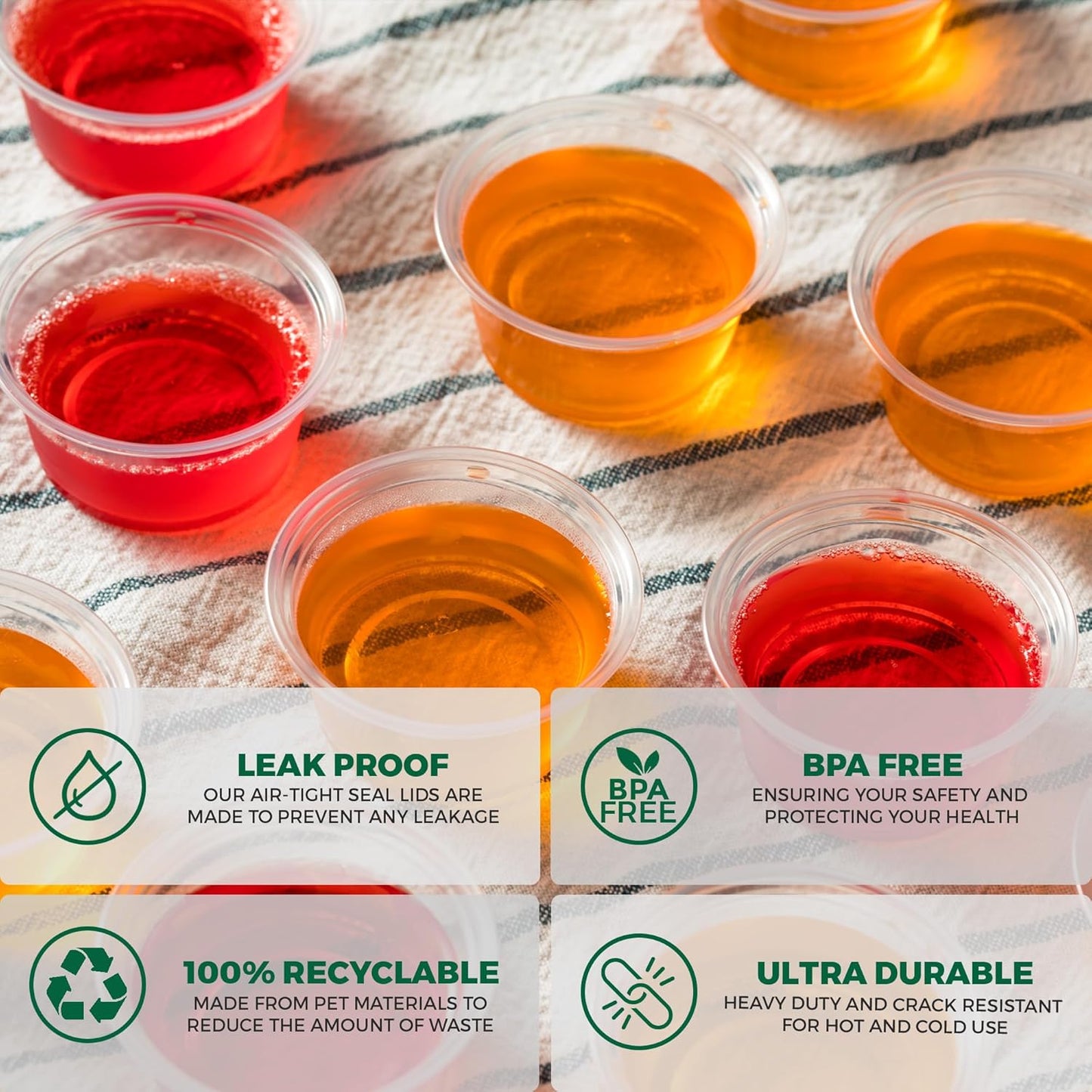 Freshware Plastic Portion Cups with Lids [2 Ounce, 400 Set] Disposable Plastic Cups for Meal Prep, Salad Dressing, Jellos Shot Cup, Condiment and Dipping Sauce Cup