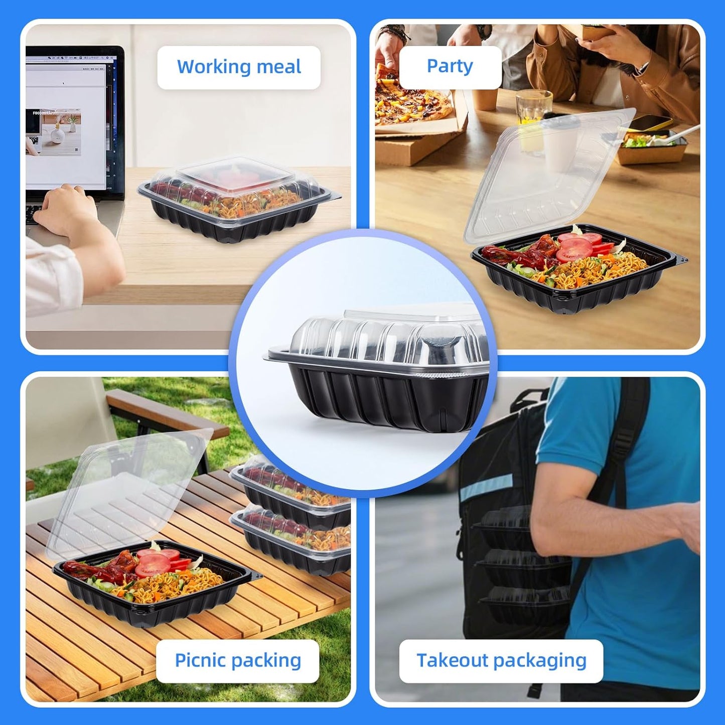 YANGRUI Plastic Containers 9.5" 38 oz 45 Pack - High Clarity Anti Fog Shrink Wrap Commercial PP BPA Free Meal Prep Box | Freezer & Microwave Safe | Reusable & Disposable Restaurant Takeout Container