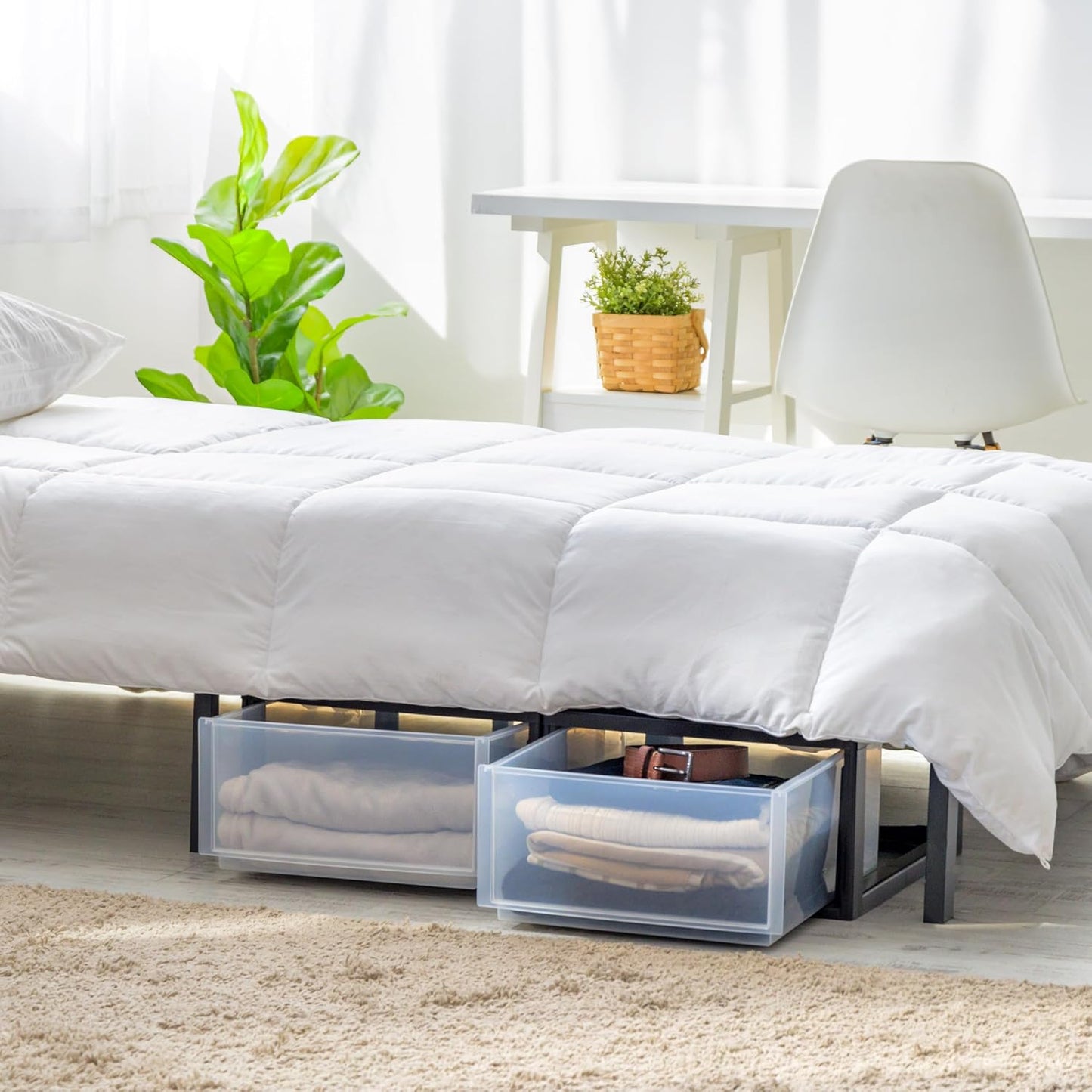 IRIS USA 30 Qt. Plastic Drawer Storage Organizer Stacking Drawers, 2-Pack, Stackable Unit with Sliding Drawer for Clothes Bedroom Kitchen Under Sink Pantry Craft Room Bathroom Dorm Office, Black