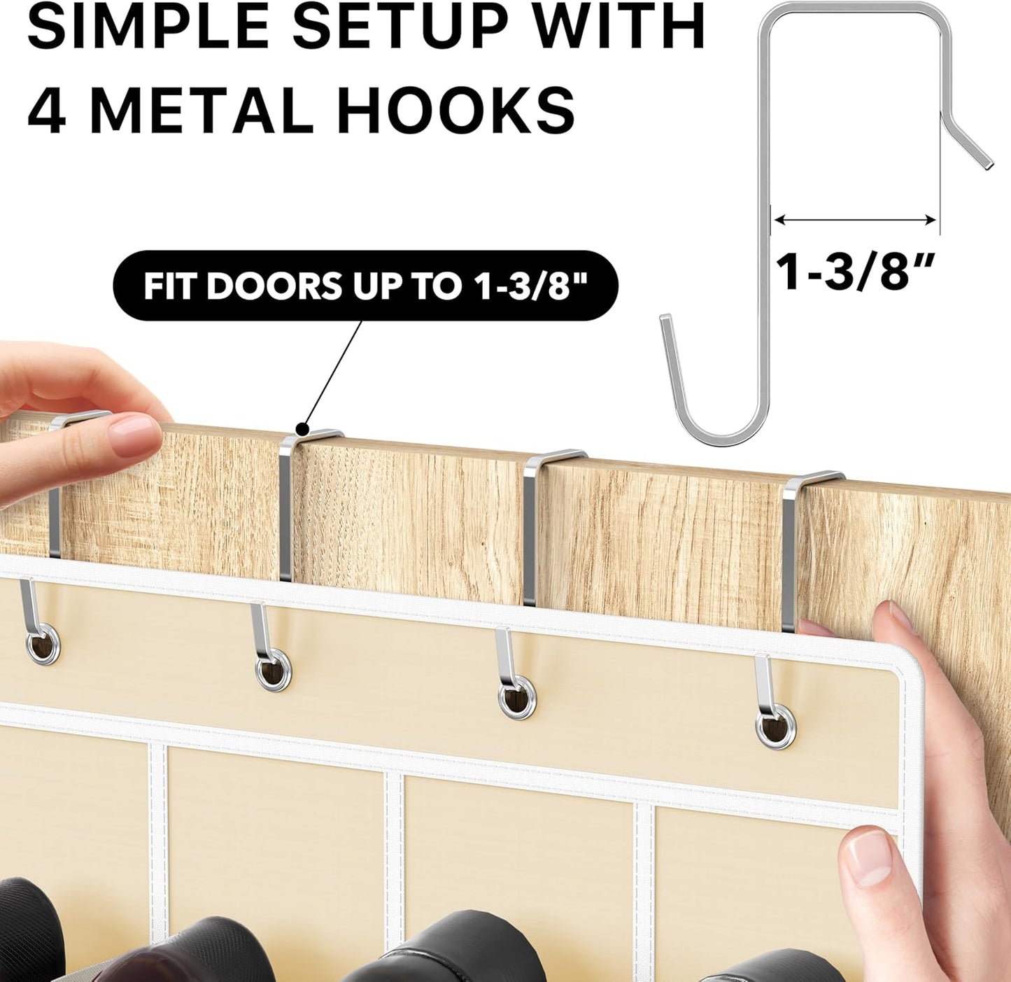 Simple Houseware 24 Pockets - Crystal Clear Over The Door Hanging Shoe Organizer, Beige (64'' x 19'')