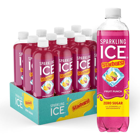 Sparkling Ice STARBURST Fruit Punch, Zero Sugar Flavored Sparkling Water, with Vitamins and Antioxidants, Low Calorie Beverage, 17 fl oz Bottles (Pack of 12)