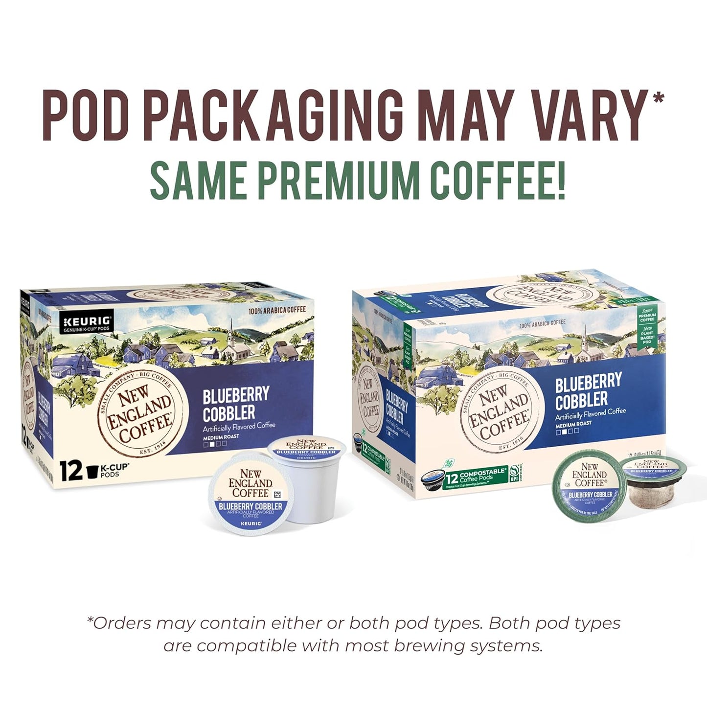 New England Coffee Blueberry Cobbler Medium Roast Single Serve Pods, 12ct Box (Pack of 1)