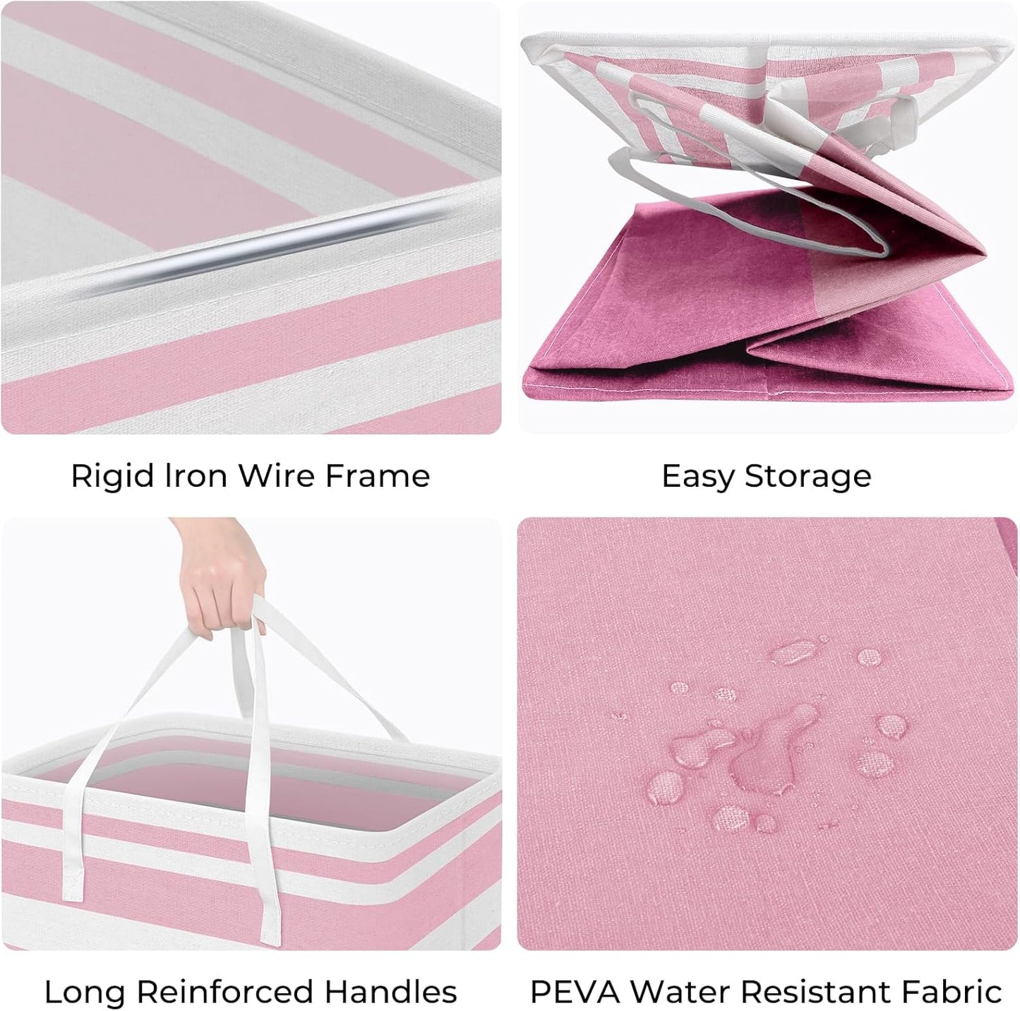 HomeHacks 2 Pack Large Laundry Baskets, Waterproof, Freestanding Laundry Hampers, Collapsible Clothes Hamper with Reinforced Handles in Laundry, College Dorm, Bathroom, Bedroom (Pink, 125Lx2)