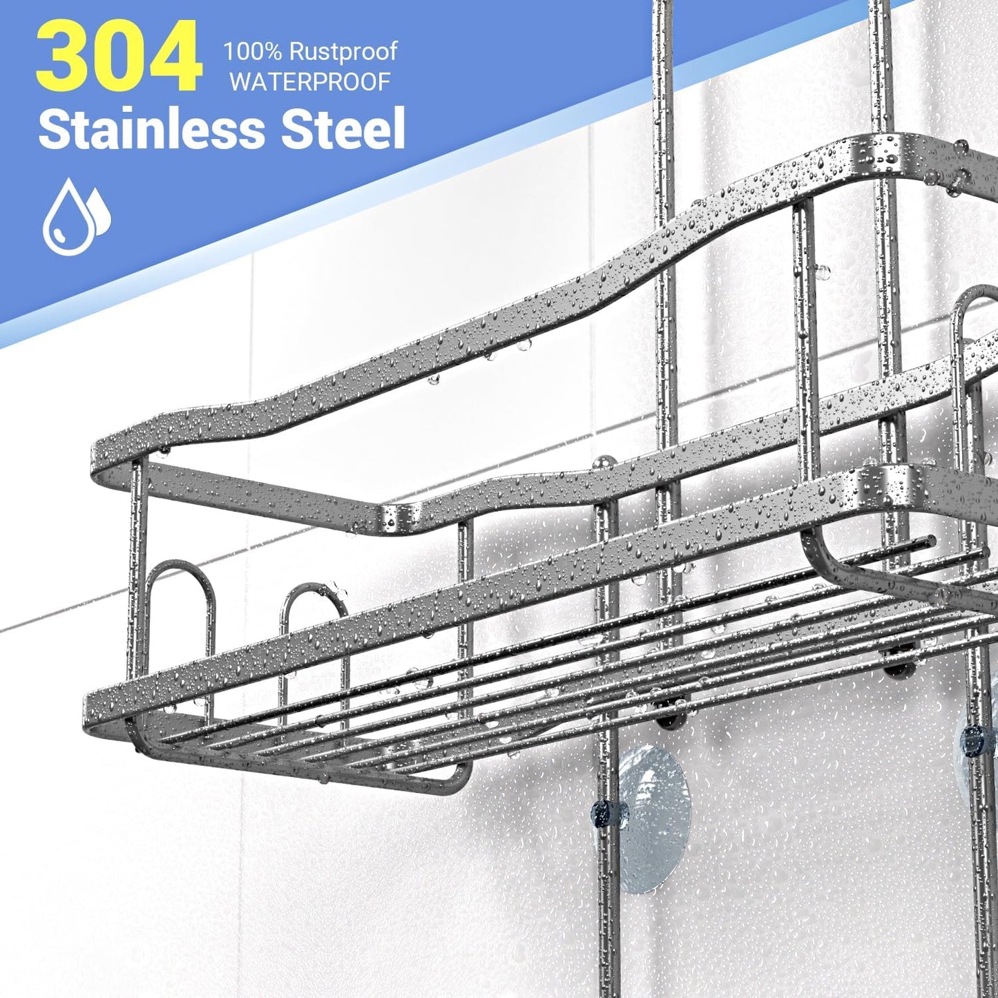 Hanging Shower Caddy Bathroom Organizer: Rustproof Shower Shelf Racks Over Shower Head - No Drilling Inside Bath Shower Rack Shelves Over Showerhead for Shampoo with Soap Holder Silver