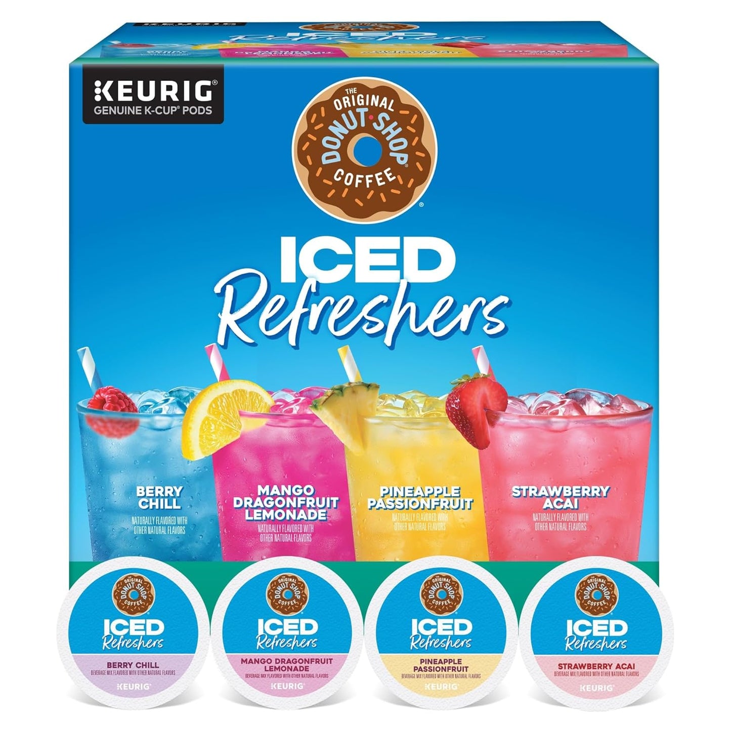 The Original Donut Shop, Iced Refreshers, Keurig Single Serve K-Cup Pod Variety Pack, Strawberry Acai, Pineapple Passionfruit, Mango Dragonfruit Lemonade, Berry Chill, 20-Count
