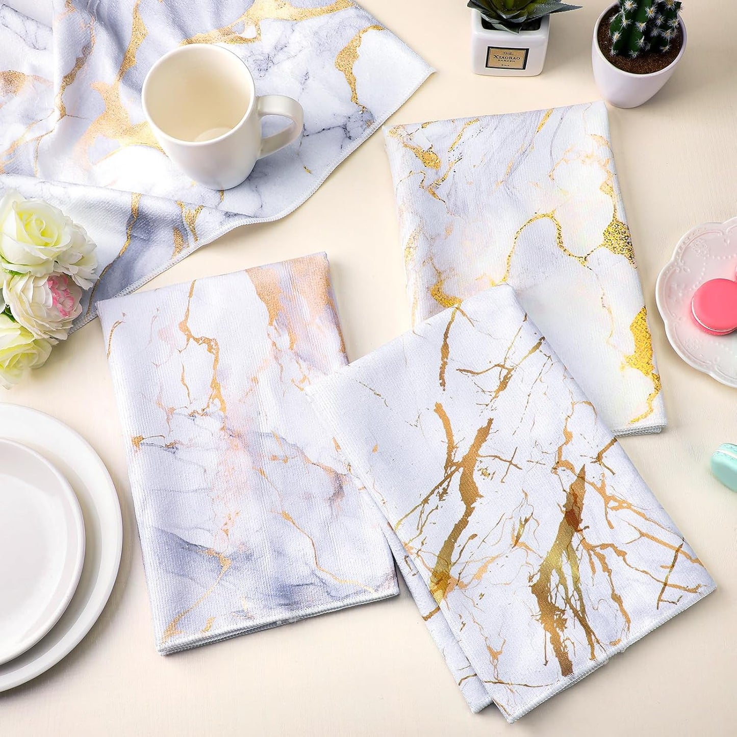Boyiee Set of 6 Marble Kitchen Towels Gold Dish Towels Absorbent Stylish Marble Tea Towels 24 x 16 Inches Modern Hand Towels Housewarming Gifts for Farmhouse Kitchen Bathroom Decorations