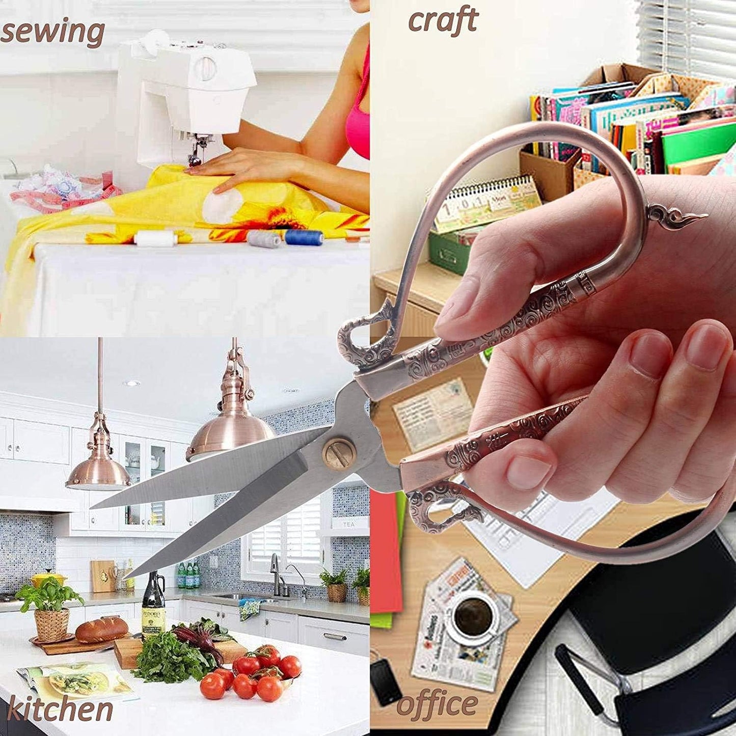BIHRTC 6.3 Inches Vintage Style Stainless Steel Auspicious Clouds Scissors Sewing Shears DIY Tools for Needlework,Embroidery, Sewing, Craft, Art Work & Everyday Use (Copper)