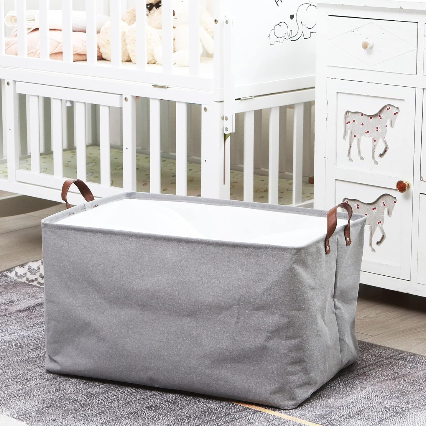 Hinwo 70L Extra Large Storage Bins, 4-Pack Closet Organizers and Storage, Foldable Clothes Storage Baskets with Handles, Containers for Clothing, Blanket, Comforters, Toys, Bedding (Gray)