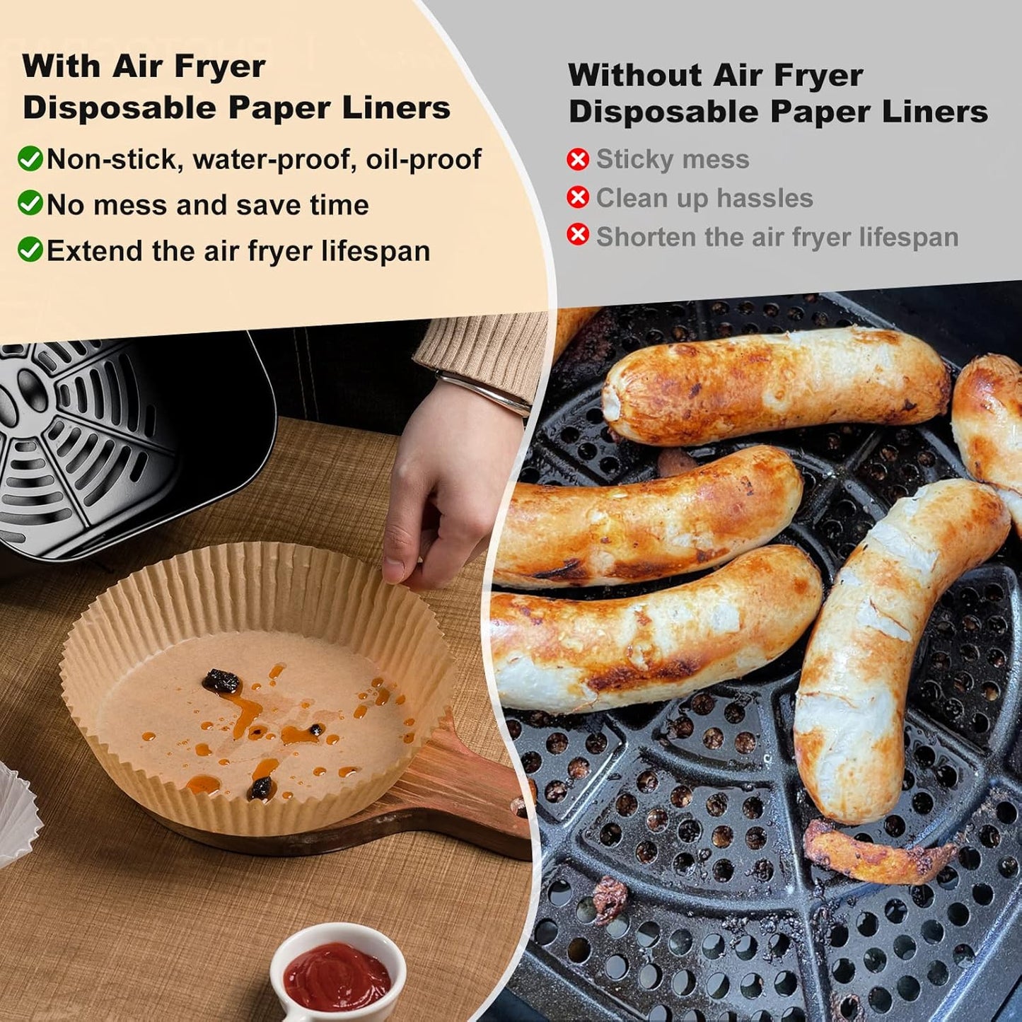 Air Fryer Paper Liners: 125Pcs Air Fryer Liner Disposable, Oilproof Waterproof Airfryer Parchment Paper Baking Liner Round Basket(6.5inch)