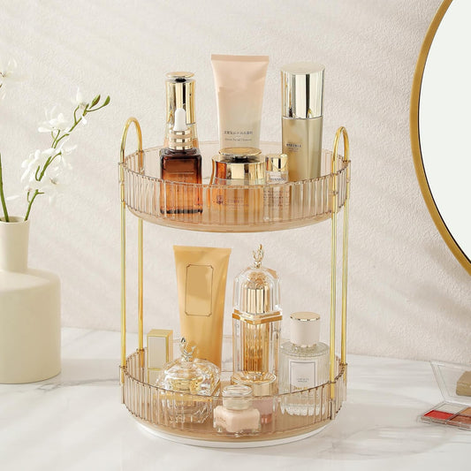 Rotating Makeup Organizer for Vanity 2 Tier,(Gold)