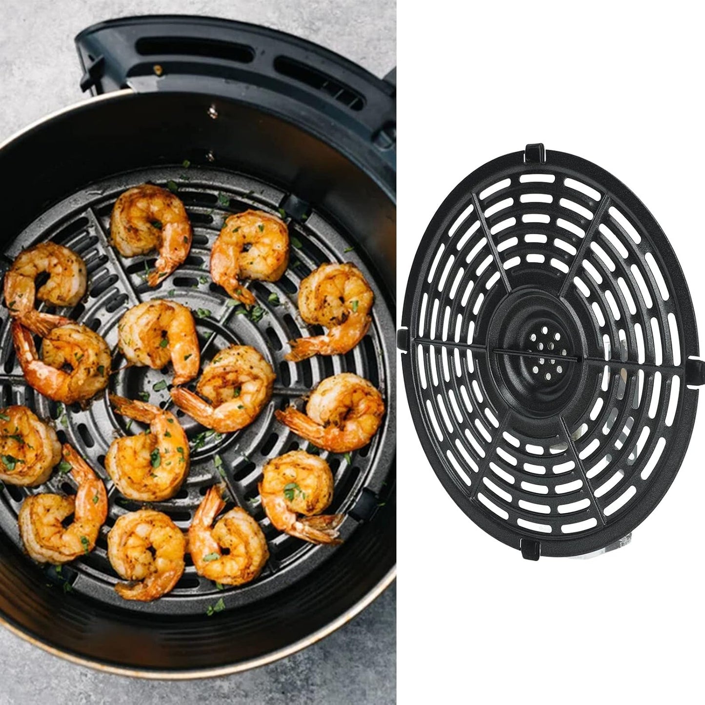 Focket 21.6cm 8.5 Inch Air Fryer Replacement Crisper Plate, Non Stick Coating Pan Air Fryer Grill Pan Air Fryer Grill Plate for Steak, Dishwasher , Air Fryer Accessories Tray