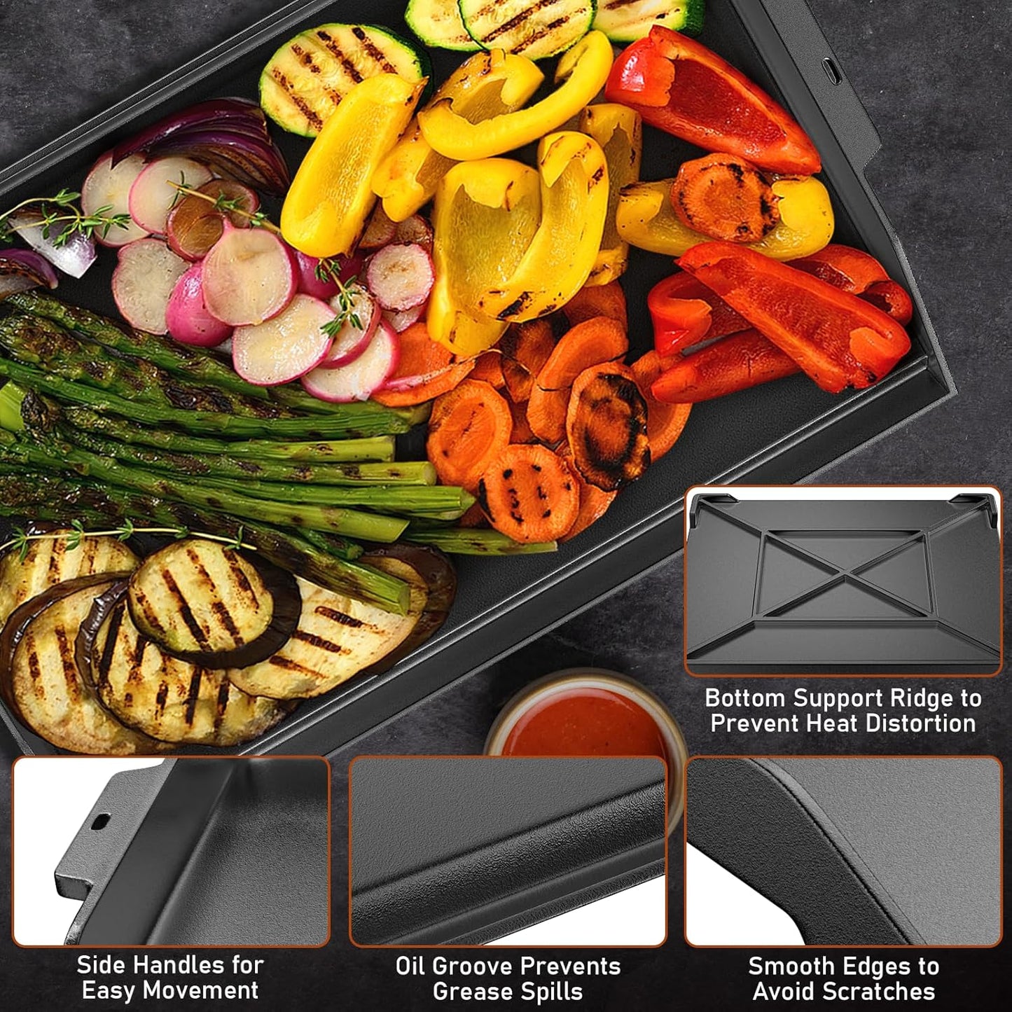 Cast Iron Griddle for Stove Top Griddle for Gas Grill Universal Flat Top for Grill Plate with Extra High Sidewalls for All Gas Grills and 4 Burner Range Oven, 23" x 16" Matte Porcelain Enamel