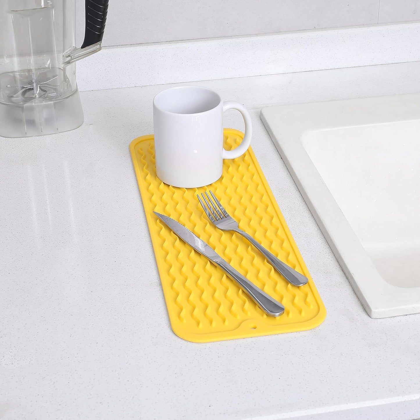 Silicone Dish Drying Mat for Multiple Usage,Easy clean,Eco-friendly,Heat-resistant Silicone Mat for Kitchen Counter,Sink,Bar,Bottle,or Cup Yellow M 17 inches x 6 inches