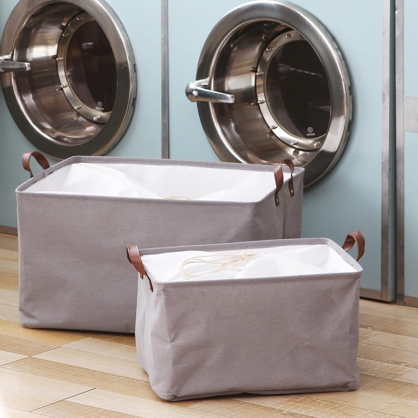 Hinwo 70L Extra Large Storage Bins, 2-Pack Closet Organizers and Storage, Foldable Clothes Storage Baskets with Handles, Containers for Clothing, Blanket, Comforters, Toys, Bedding (Gray)