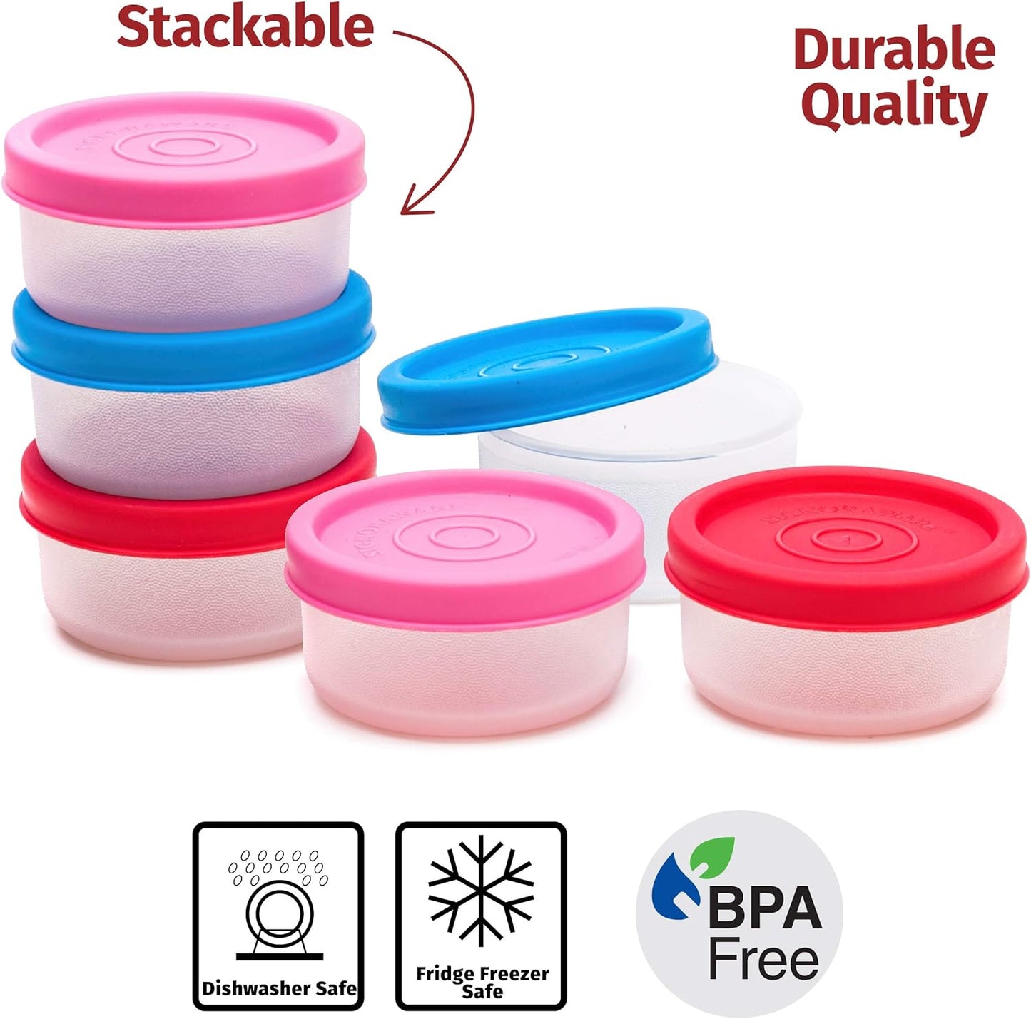 SIGNORA WARE Condiment Containers with Lids- 6 pk. 1.3 oz.Salad Dressing to go Small Food Storage Containers- Sauce Cups Leak proof Reusable Plastic BPA free for Lunch Box Picnic Travel