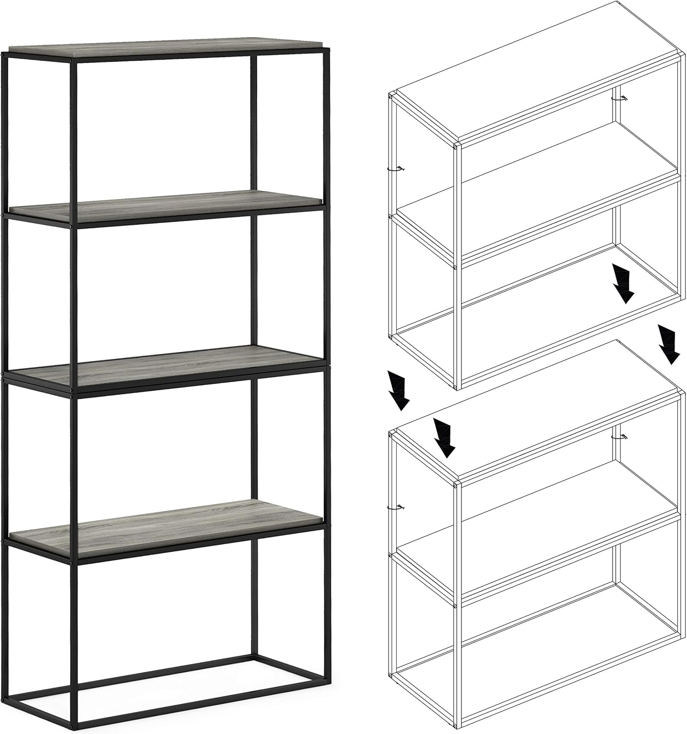Furinno Moretti Modern Wide Stackable Metal Shelf, French Oak Grey