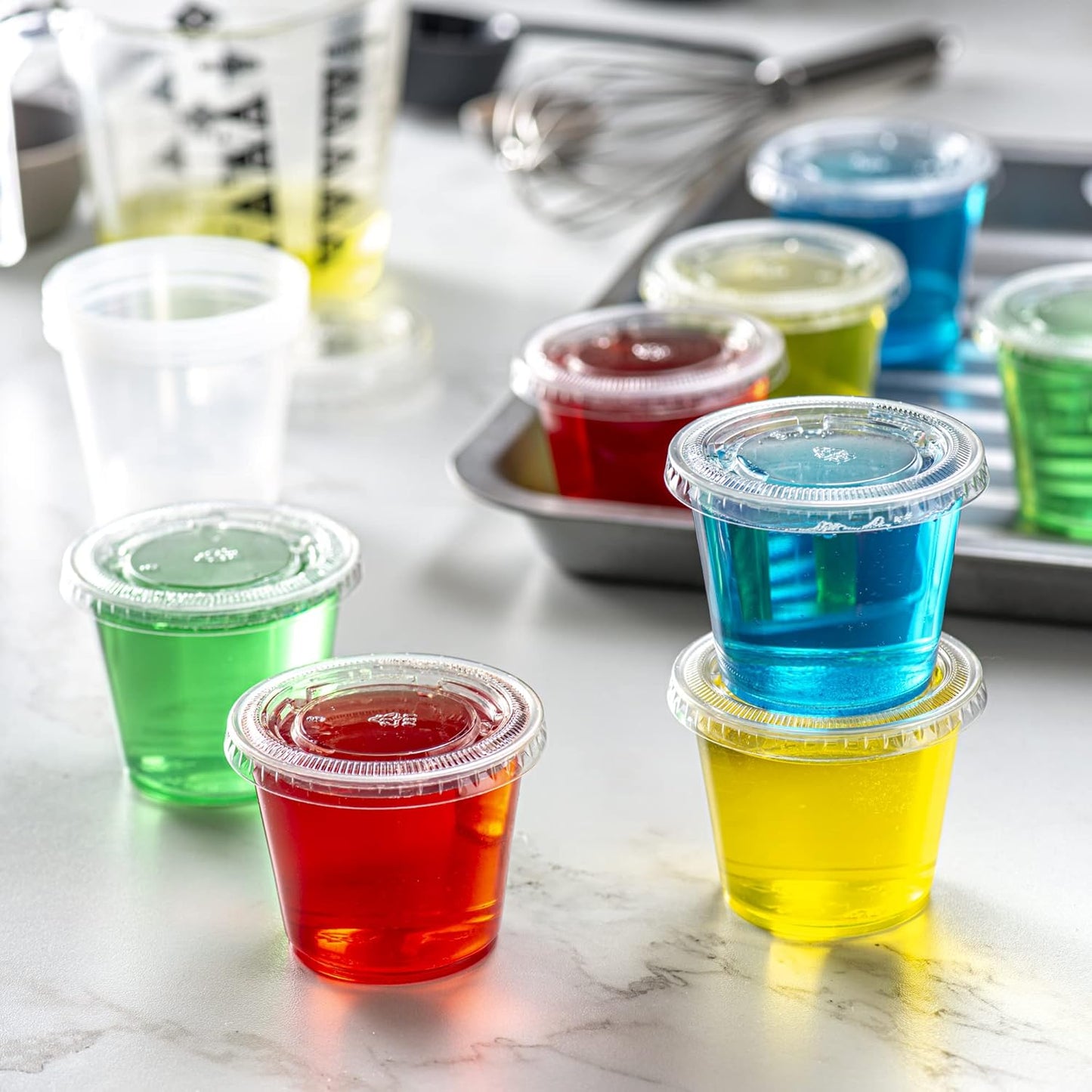 Pantry Value [5.5 oz. - 200 Count Clear Disposable Plastic Portion Cups with Lids - Small Plastic Condiment Containers for Sauce, Salad Dressings & Portion Control