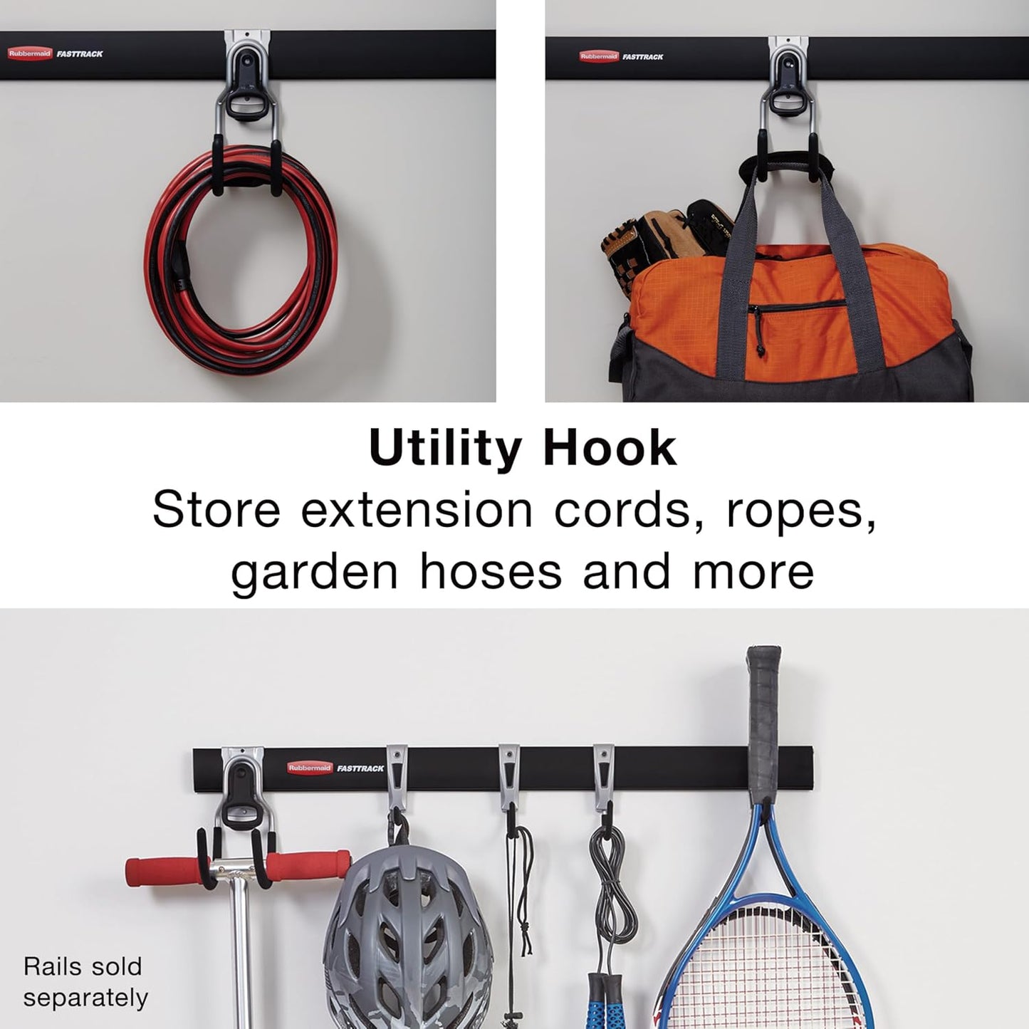 Rubbermaid FastTrack Utility Hook Garage Wall/Tool Hanger Wall Mount and Heavy Duty Tool Hanger for Home/Garage/Wall/Shed Organization