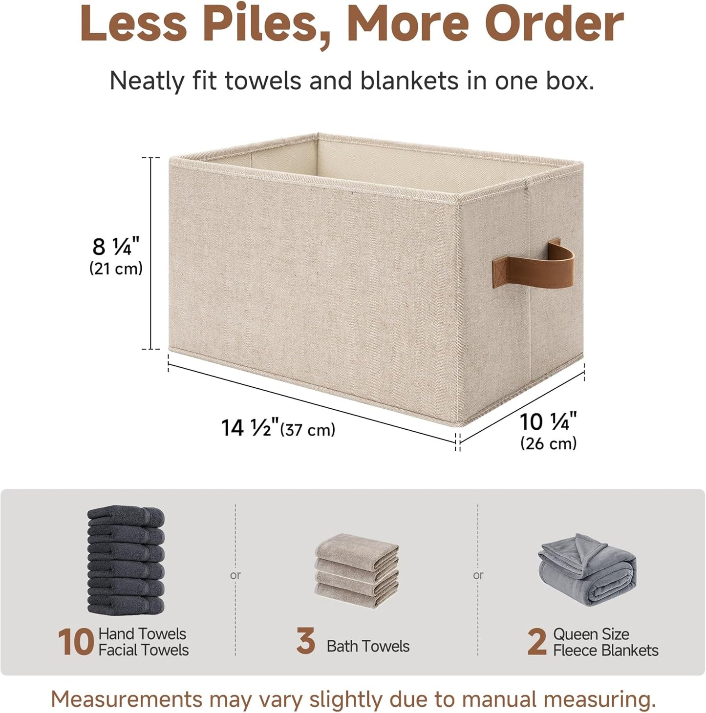 SroageWorks Storage Baskets for Shelves, Foldable Fabric Closet Storage Bins with Handles, Clothes Organizer Laundry Baskets, Brown & Beige, 3-Pack, Large