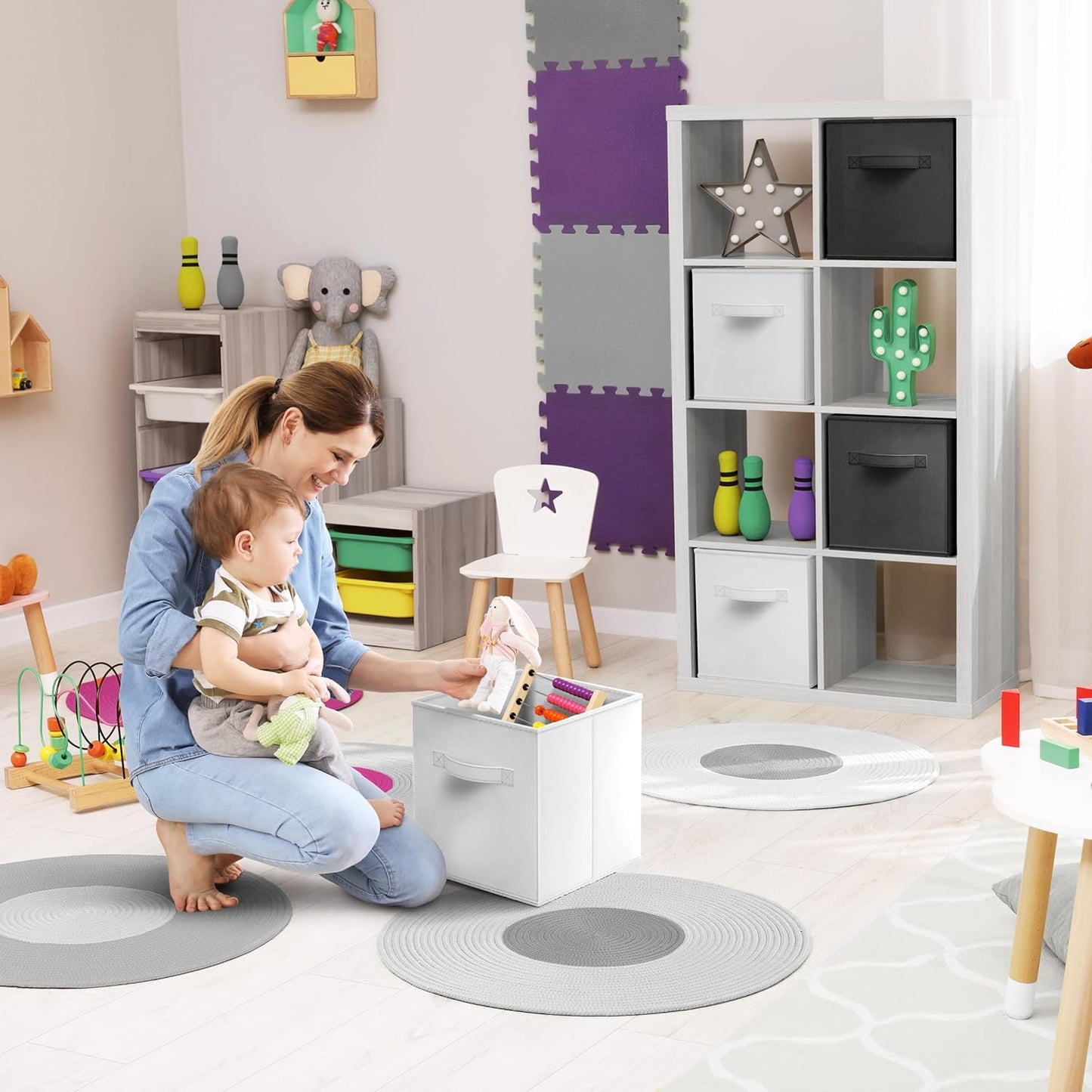 Sorbus Fabric Storage Cubes - 6 Foldable Storage Bins for Organizing Pantry, Cubbies, Toy Box - Clothes Storage & Closet Organizer - 13 Inch Collapsible Cube Baskets for Shelves with Handle