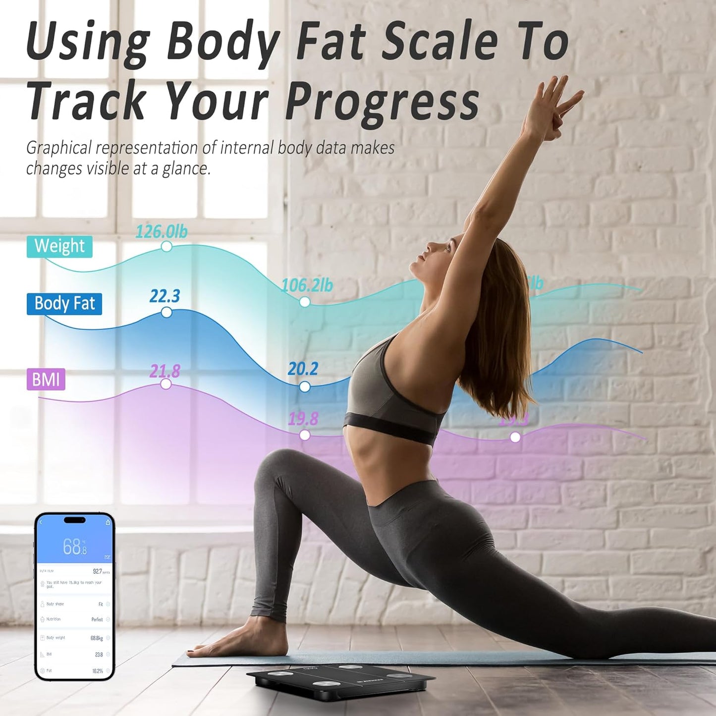 BalanceFrom Smart Scale for Body Weight Digital Bathroom Bluetooth BMI Body Fat Scale with 12 Body Composition Analyzer, Tempered Glass Weighing Scale LED Display Sync with Apps, 400lbs
