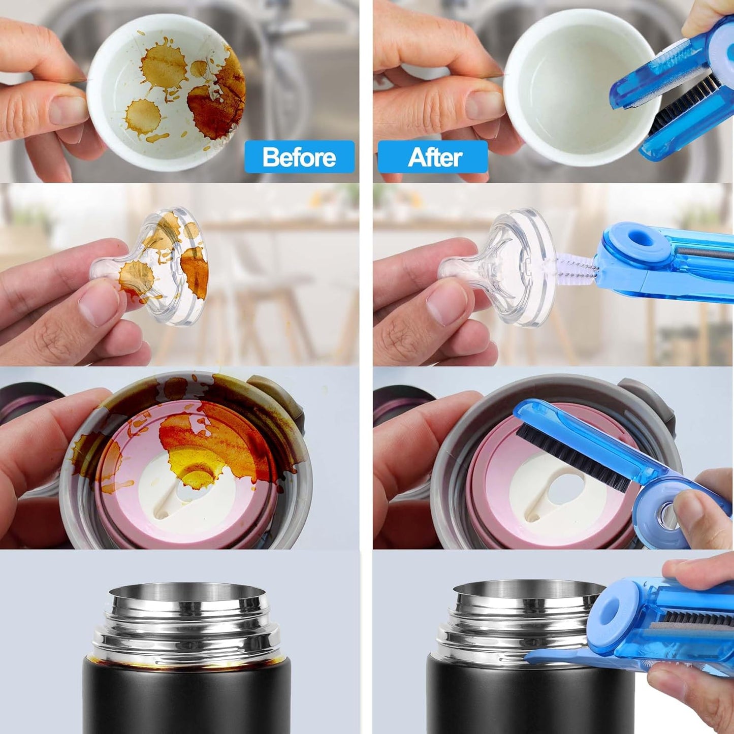 XANGNIER 4 in 1 Multifunctional Cleaning Brush,3 Pack Water Bottle Cleaner Brush,Bottle Gap Cleaner Brush,Cup Cover Cleaning Brush,Cup Crevice Cleaning Tools,Home Kitchen Cleaning Tools
