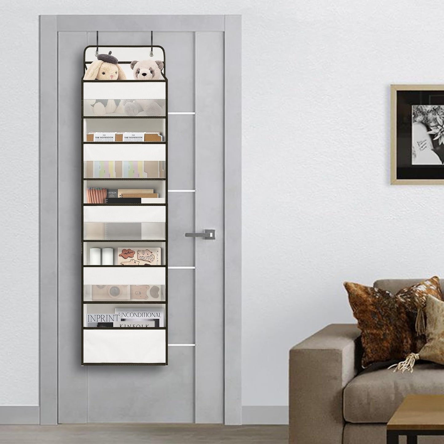 Over Door Organizer with 5 Large Pockets, Heavy Duty Hanging Organizer Storage, Closet Bathroom Nursery Bedroom Dorm, Toys Cosmetics Sundries and Baby Essentials, White