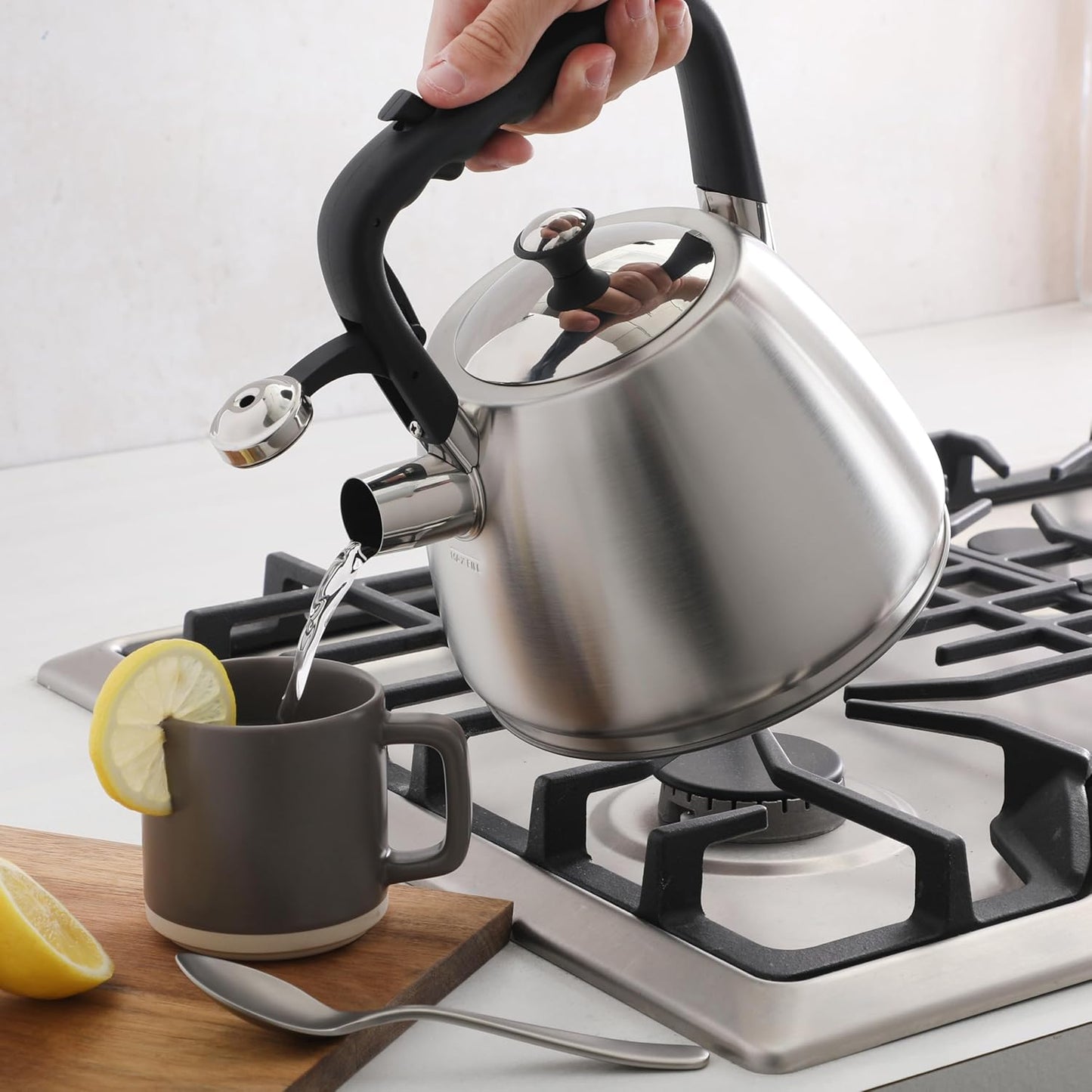 Mr. Coffee Armidale 2.5QT Whistling Tea Kettle, Large Brushed Stainless Steel Kettle for Stovetop, Durable Fast-Boil Tea Pot