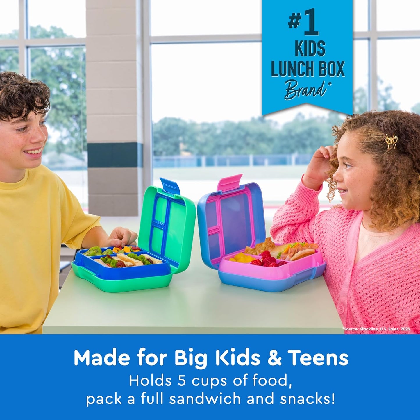 Bentgo Pop - Leak-Proof Lunch Box & Removable Divider for Ages 8+ & Teens - Lunch Container Holds 5 Cups of Food; 3-4 Compartments; Microwave/Dishwasher Safe; 2 Year Warranty (Spring Green/Blue)
