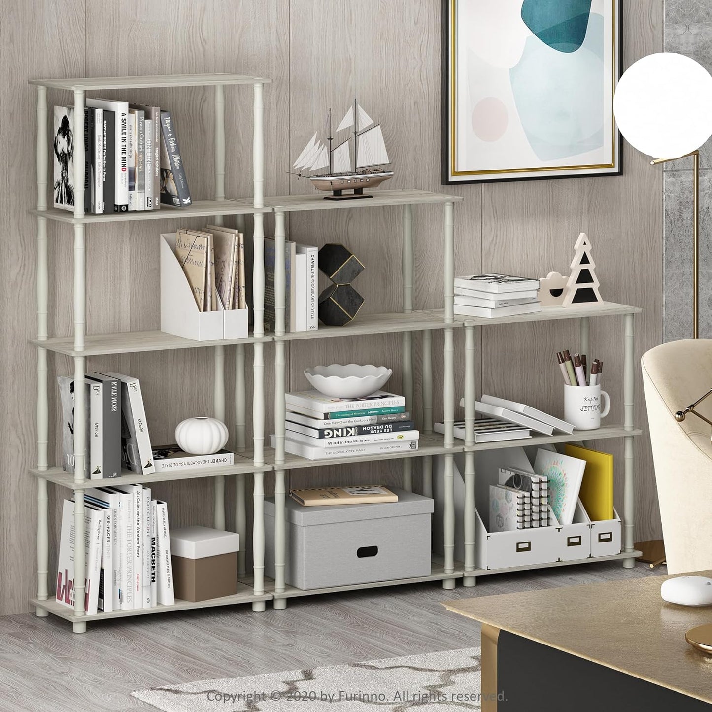 Furinno Turn-N-Tube 5-Tier Multipurpose Shelf / Display Rack / Storage Shelf / Bookshelf, Classic Tubes, Sonoma Oak/White