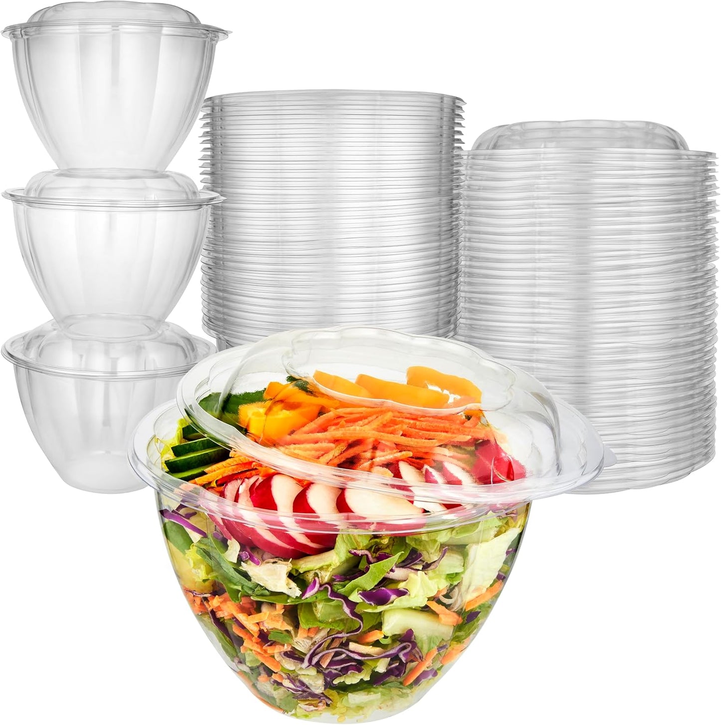 Stock Your Home Plastic Bowls with Lids (50 Count) 48 Oz. Disposable To-Go Containers – Large Airtight Bowls for Dinner or On-the-Go Meals