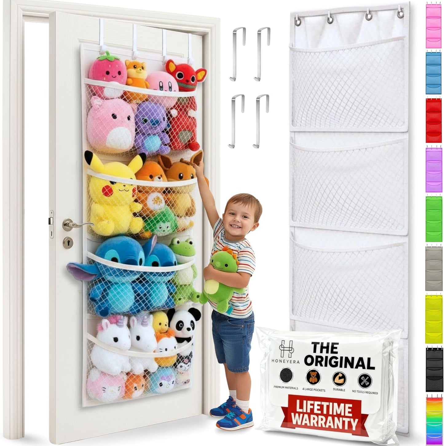 Honeyera The Original Stuffed Animal Storage (Patented) - Over Door Organizer for Stuffies, Baby Ideas Holder, Toy Plush Hammock Hanging Net Big Girls Toddler Large Bag Animals Stuffy Behind