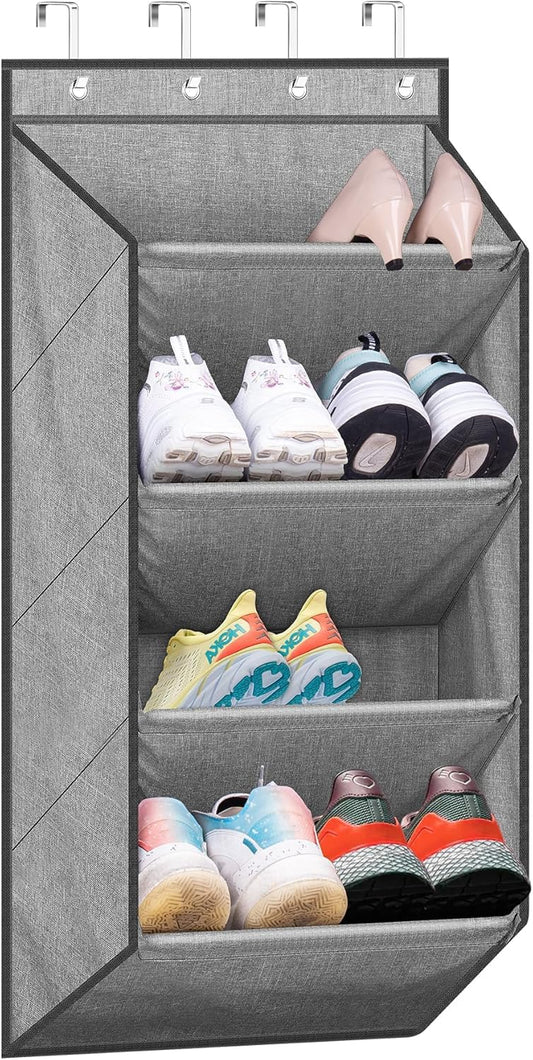 SLEEPING LAMB Over the Door Shoe Organizer for Closet, Short Hanging Shoe Rack with Large Deep Pockets, Narrow Door Sneaker Storage for Boots in RV, Dorm, Grey