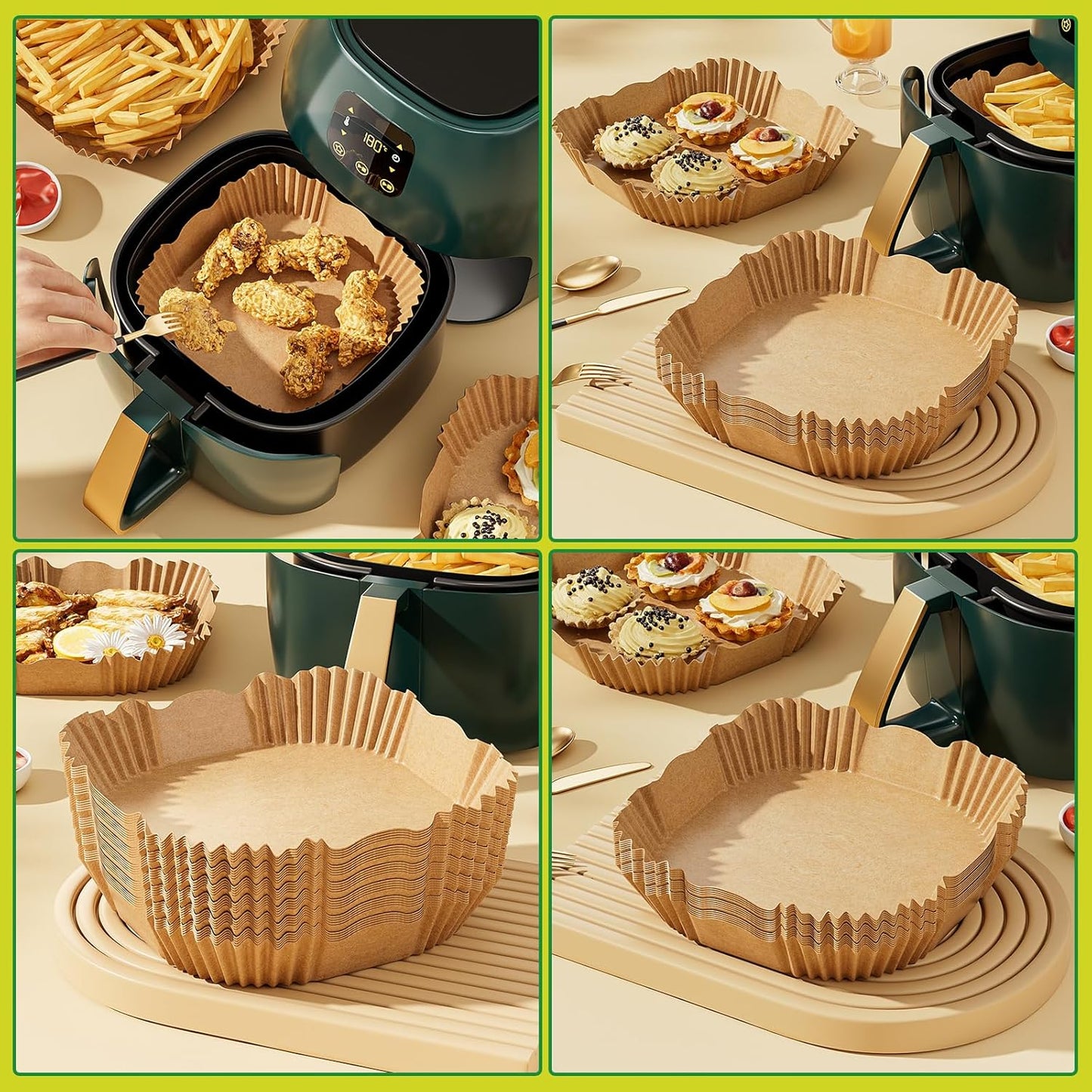 100 PCS Air Fryer Disposable Paper Liners,8 Inch Square Parchment Disposable Paper Liner for 5-8QT Air Fryer,Baking, Roasting and Microwave, Non-Stick Airfryer Accessories