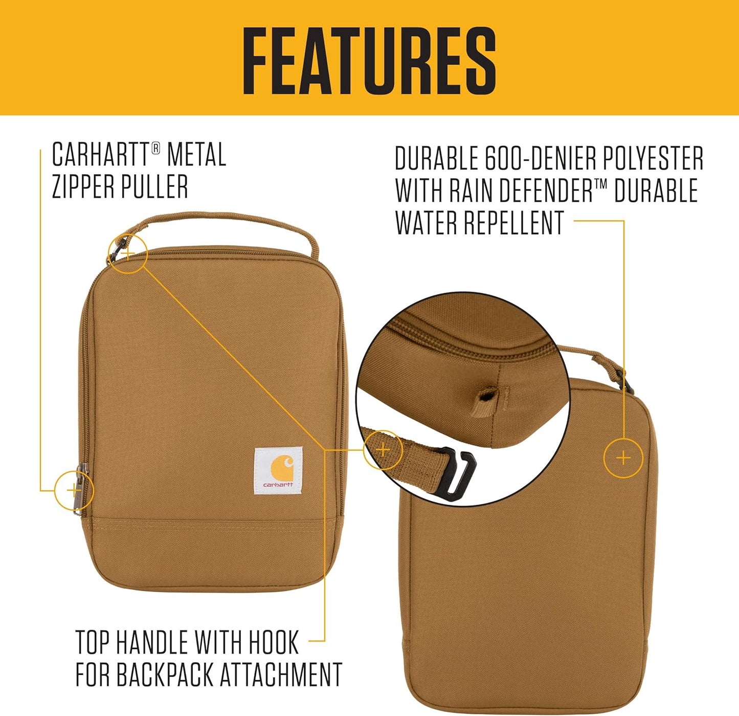 Carhartt Insulated Lunch Cooler For Men and Women, Fully Insulated Lunch Pale for Everyday Use, Port