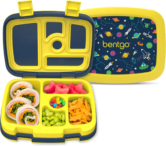 Bentgo Kids Prints Leak-Proof, 5-Compartment Bento-Style Kids Lunch Box - Ideal Portion Sizes for Ages 3-7, Durable, Drop-Proof, Dishwasher Safe, & PFAS & BPA-Free Materials (Space)