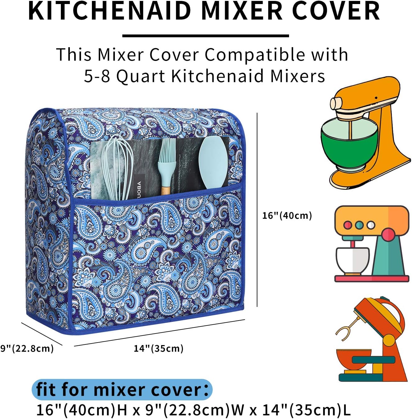 Kitchen Aid Mixer Cover,Kitchen Stand Mixer Cover Compatible With 5-8 Quart Kitchenaid Hamilton Mixers,Kitchen Aid Covers for Stand Mixer With Pockets,Kitchen Aid Mixer Assecories