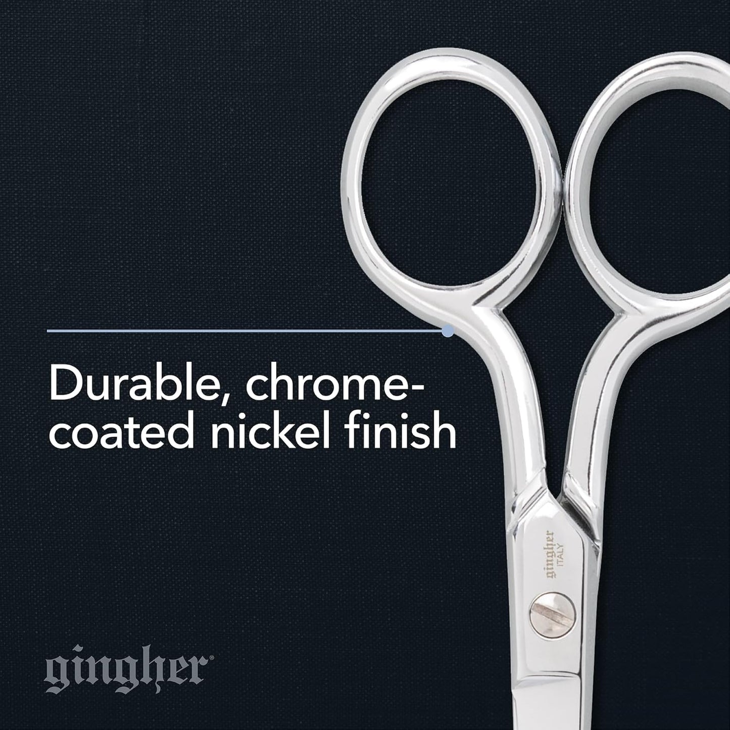 Gingher Embroidery Scissors, Precision Craft Scissors, Hand-Tuned Blades & Double Loop Handle, 4”, Silver/Nickel