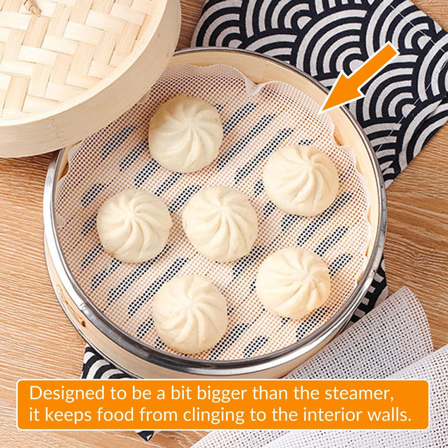 GUCUJI 8 Inch Silicone Bamboo Steamer Liners - Non-Stick, Reusable Steamer Mesh Mats for Steamed Buns, Dumplings, veggies, Dim Sum, Momo, Rice, and fish - Food Grade BPA Free (4Pcs)