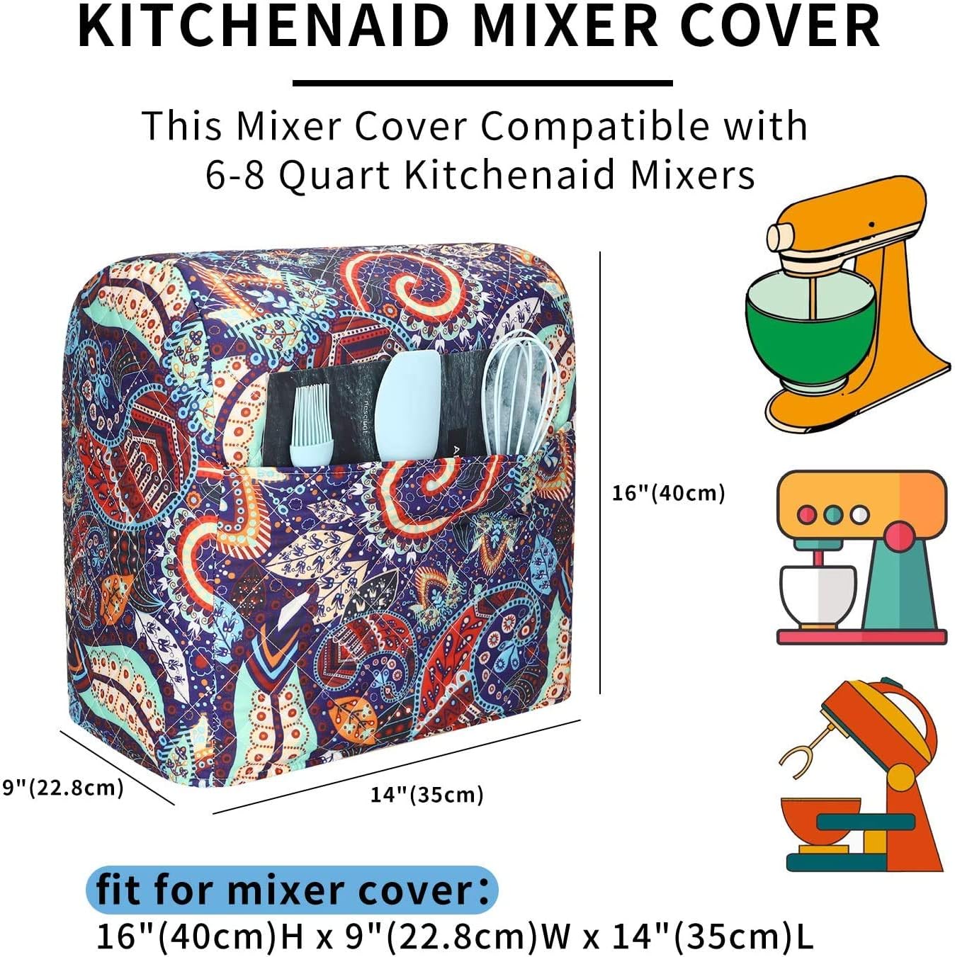 Kitchen Aid Mixer Cover,Kitchen Stand Mixer Cover Compatible With 5-8 Quart Kitchenaid Hamilton Mixers,Kitchen Aid Covers for Stand Mixer With Pockets,Kitchen Aid Mixer Assecories